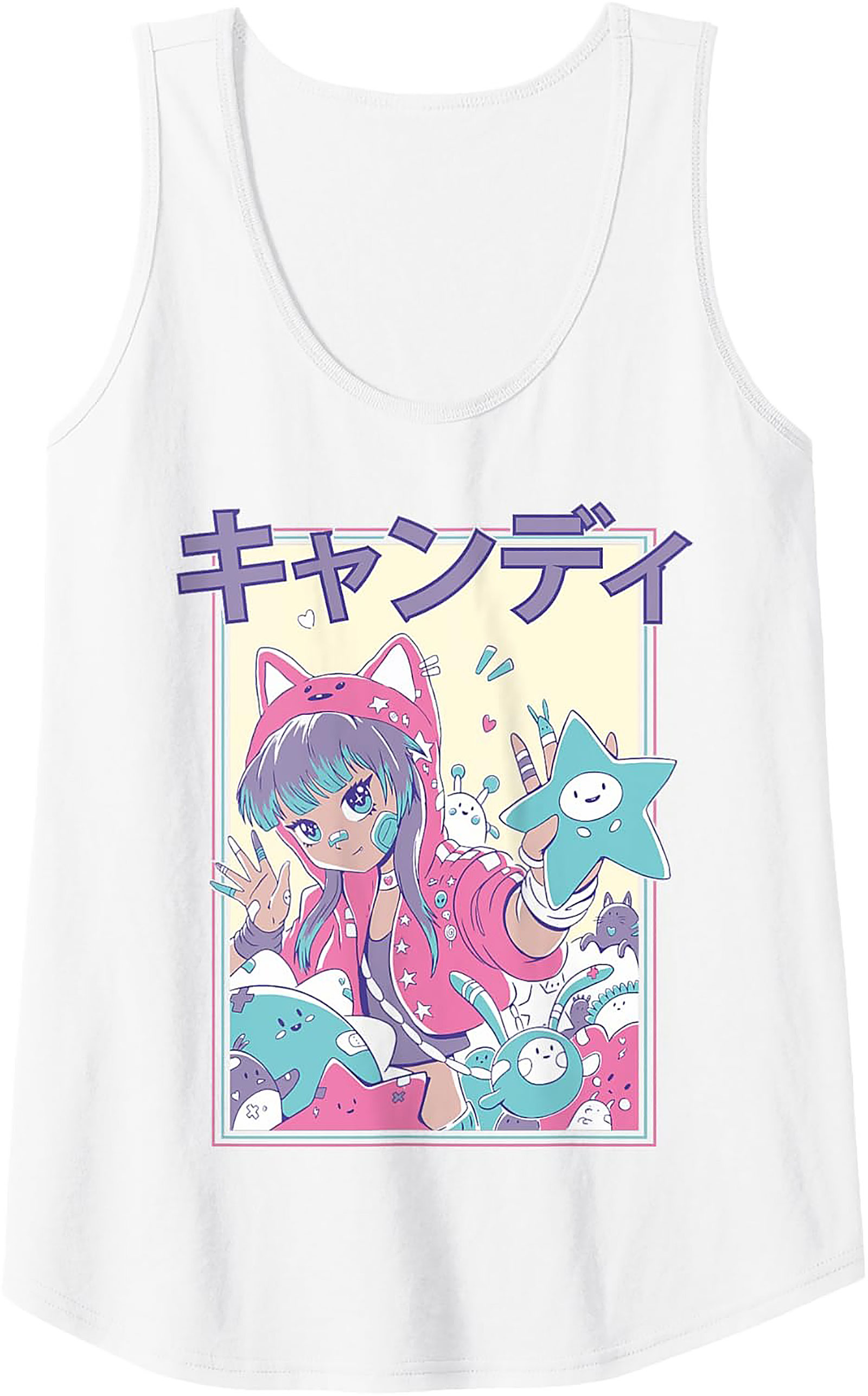 Kawaii Anime Tank Top | Pastel Cat Girl Graphic Tee