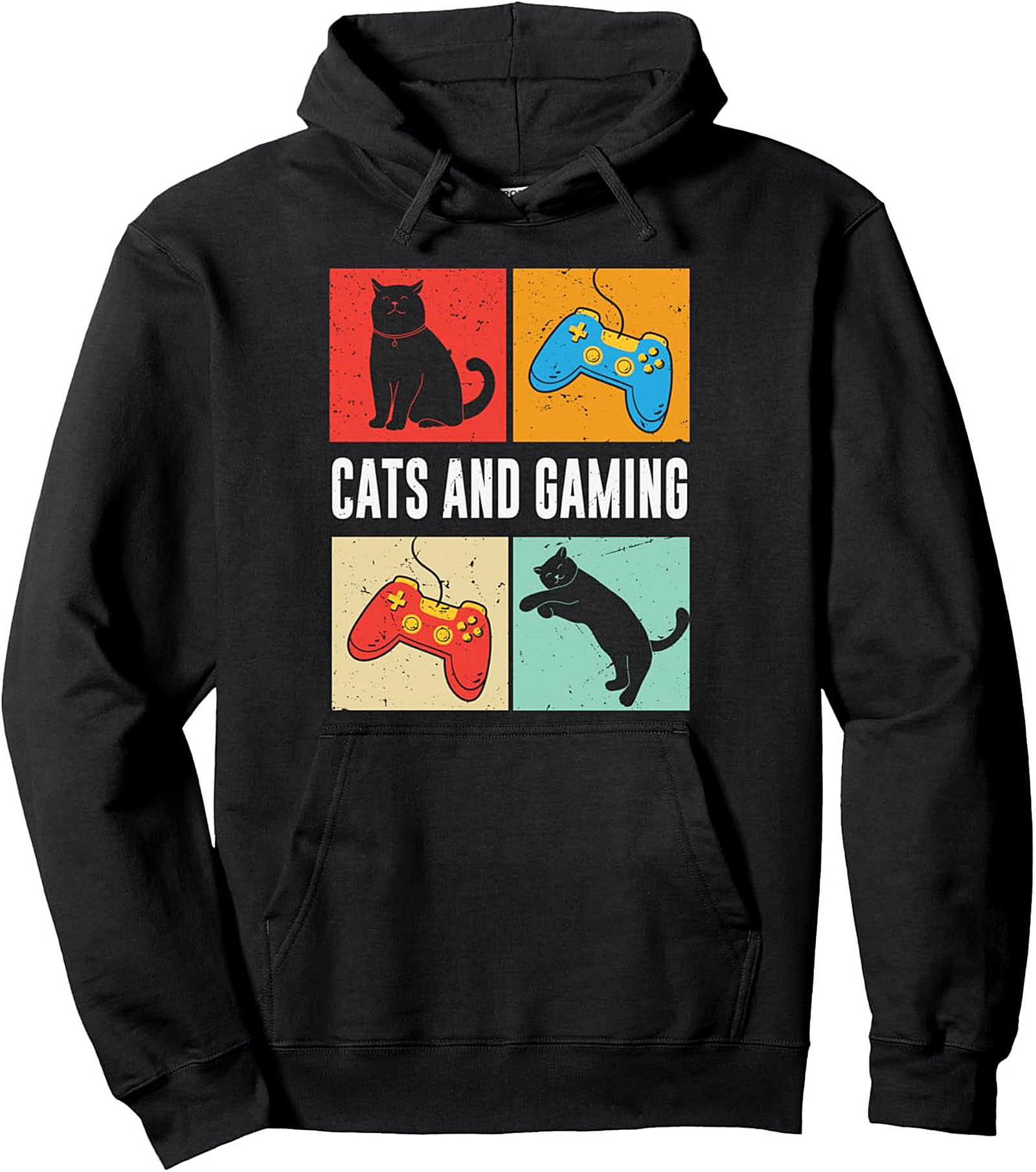 Cat Gaming Pullover Hoodie Retro Gamer & Cat Lover Gift