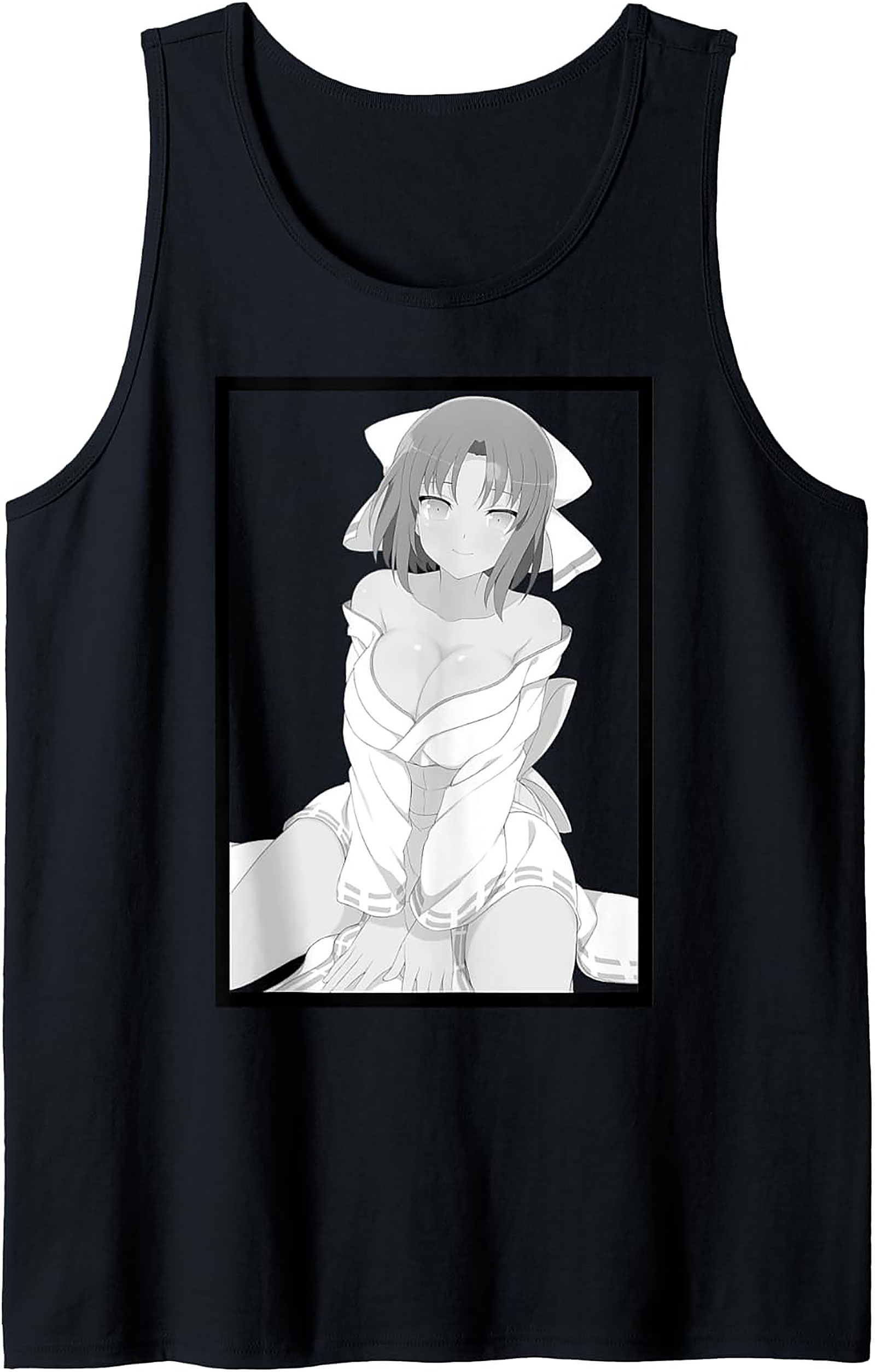 Anime Waifu Tank Top | Monochrome Graphic Sleeveless Shirt