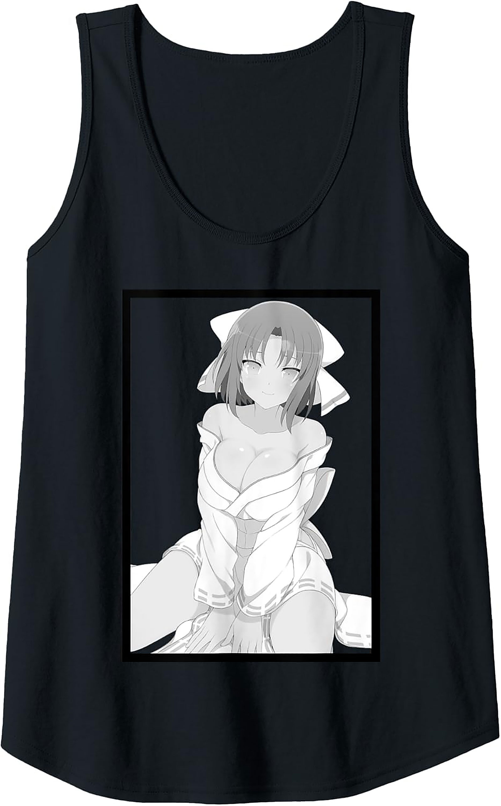 Anime Waifu Tank Top | Monochrome Graphic Sleeveless Shirt