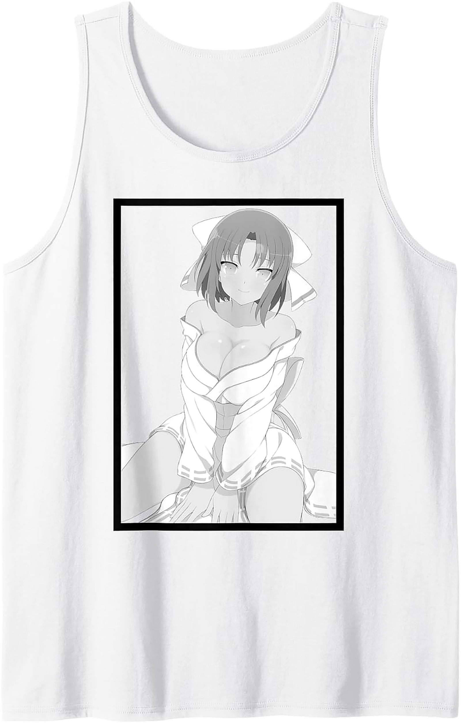 Anime Waifu Tank Top | Monochrome Graphic Sleeveless Shirt