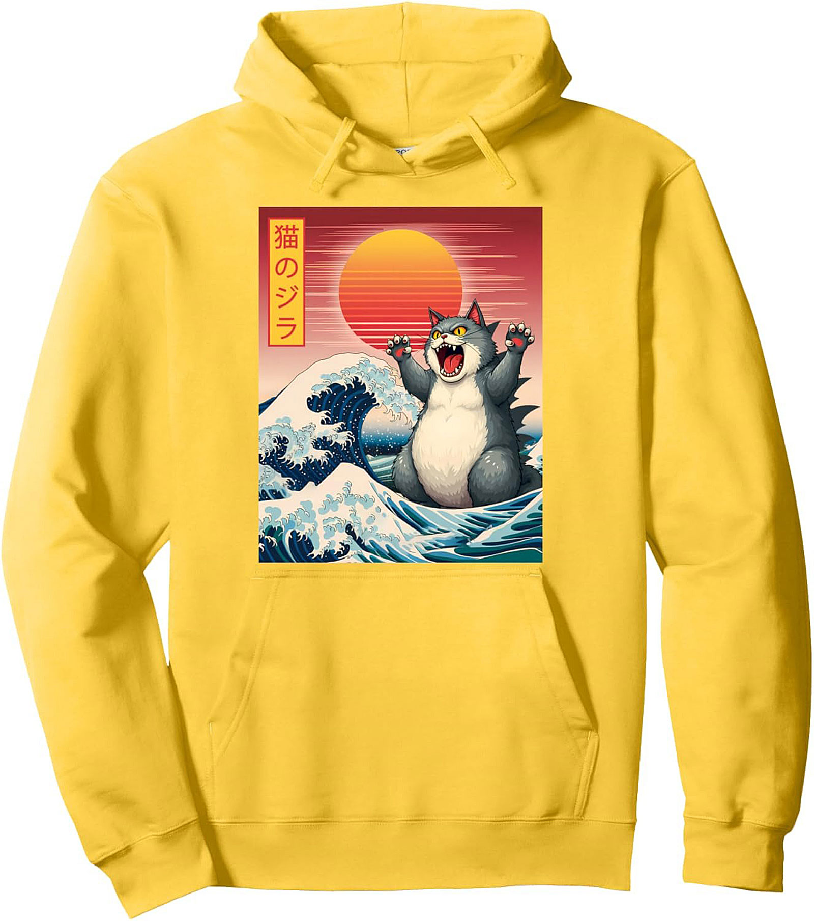 Catzilla Japanese Wave Graphic Hoodie Kaiju Cat Pullover