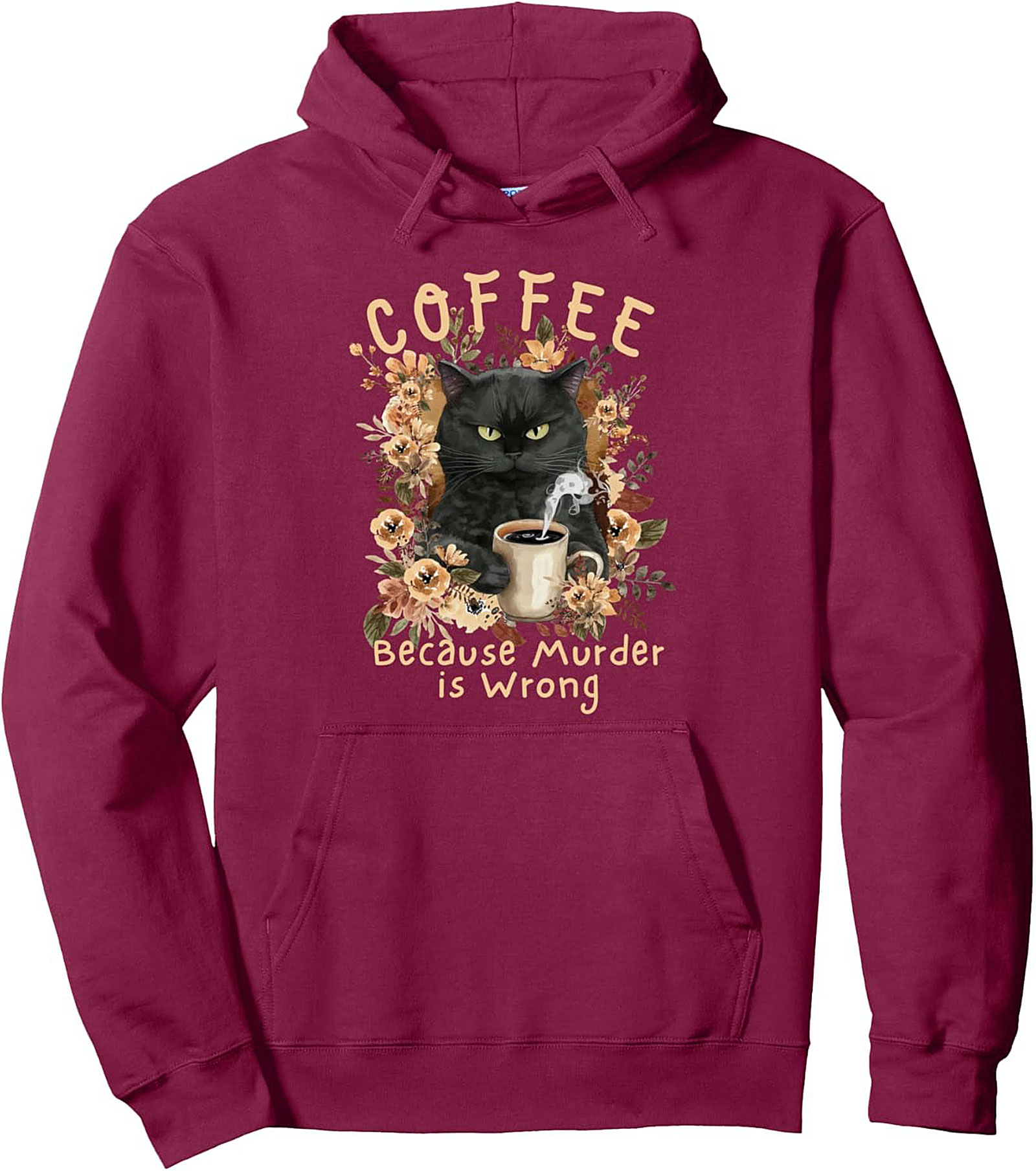 Funny Black Cat Coffee Graphic Hoodie Cozy Pullover