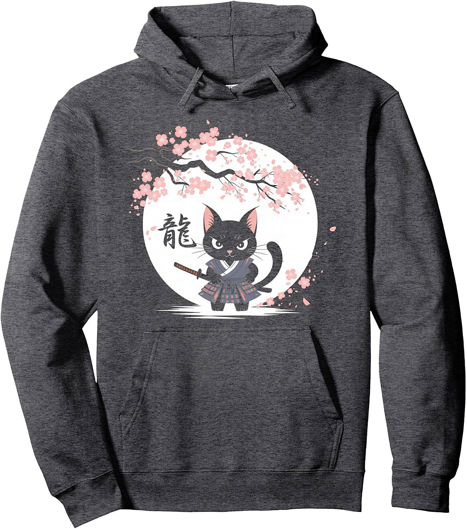Neko Samurai Cat Graphic Hoodie Cozy Japanese Pullover