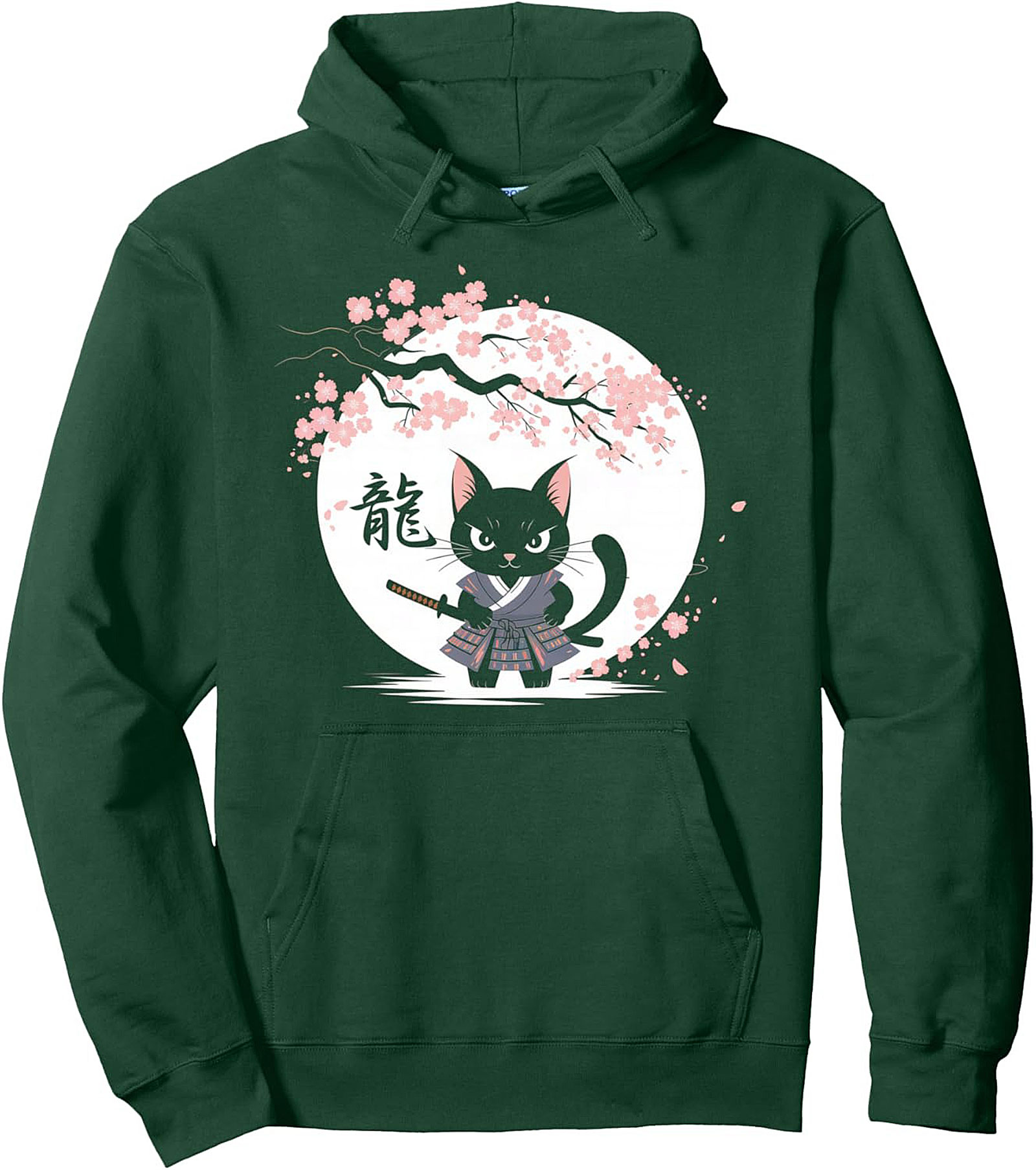 Neko Samurai Cat Graphic Hoodie Cozy Japanese Pullover