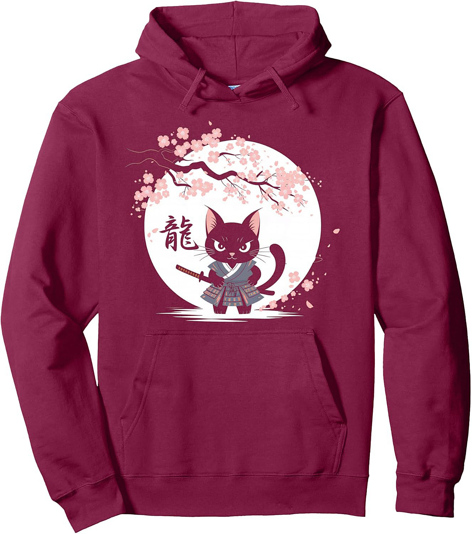 Neko Samurai Cat Graphic Hoodie Cozy Japanese Pullover
