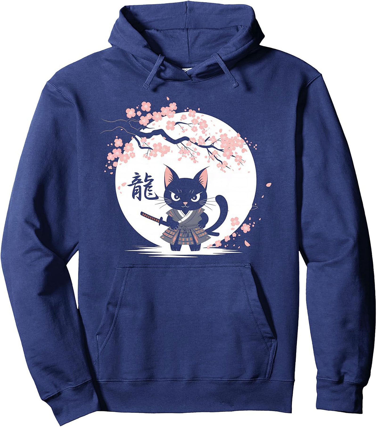 Neko Samurai Cat Graphic Hoodie Cozy Japanese Pullover