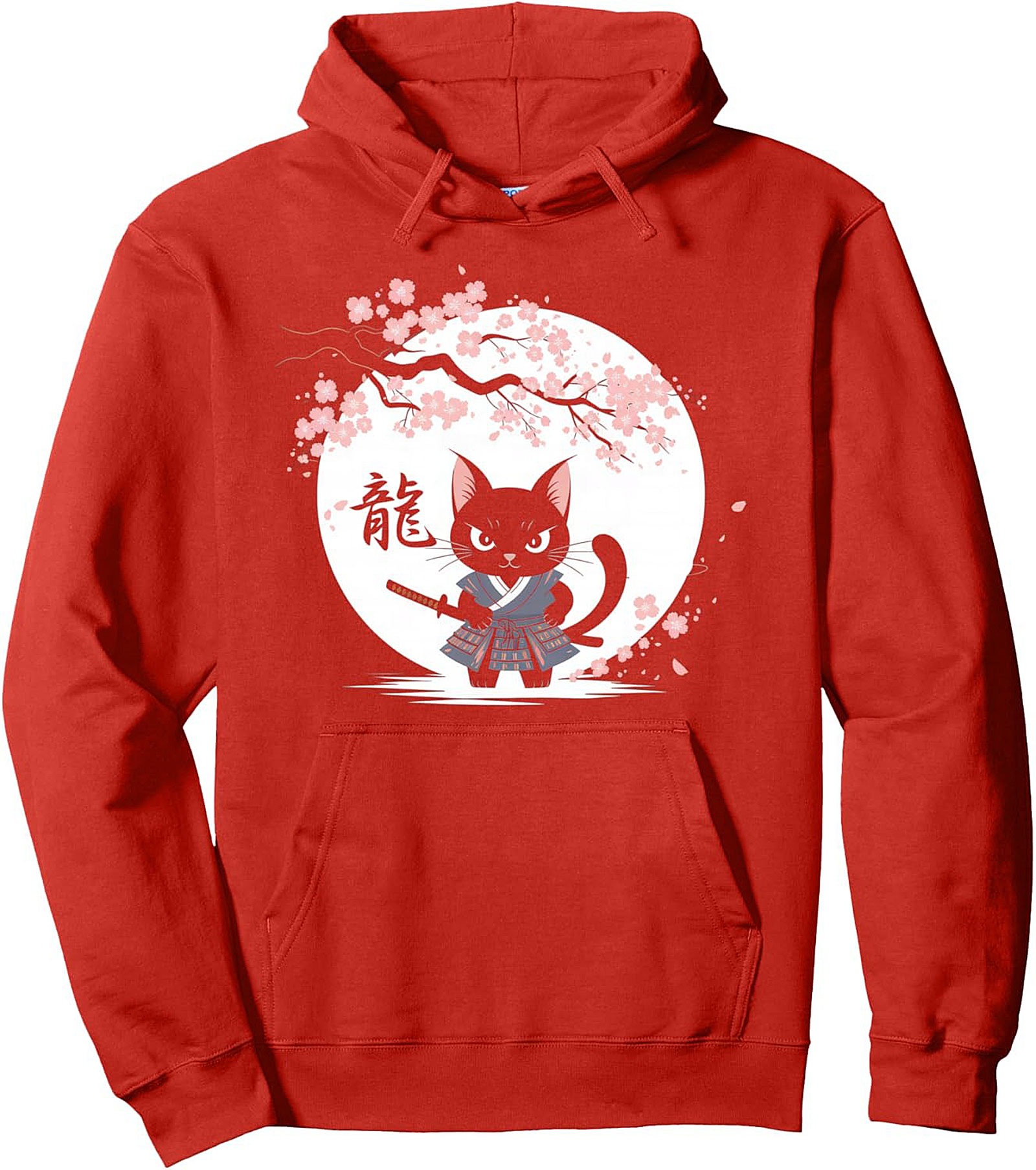 Neko Samurai Cat Graphic Hoodie Cozy Japanese Pullover