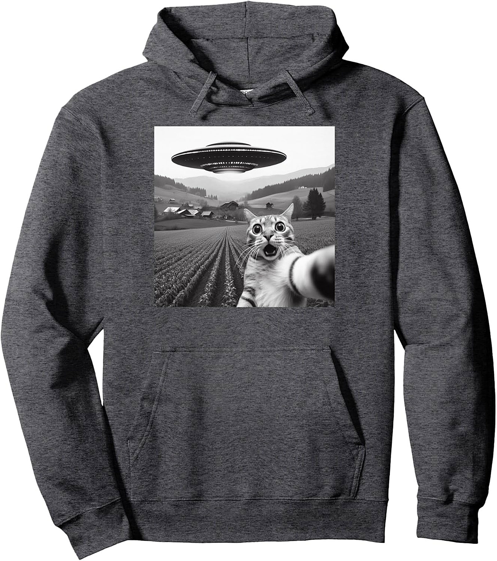 Alien Cat Selfie Pullover Hoodie Funny UFO Graphic