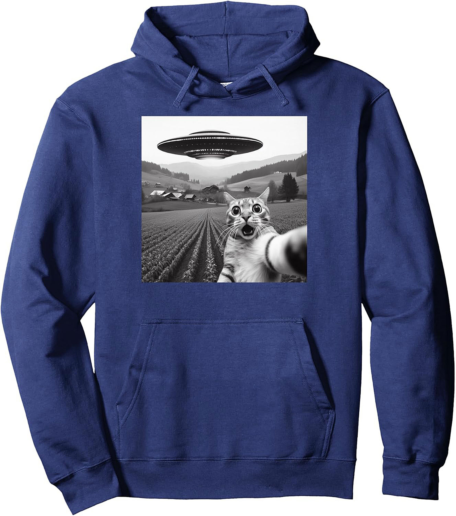 Alien Cat Selfie Pullover Hoodie Funny UFO Graphic