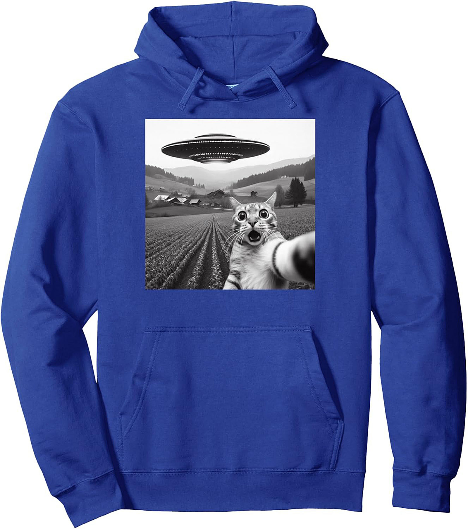 Alien Cat Selfie Pullover Hoodie Funny UFO Graphic