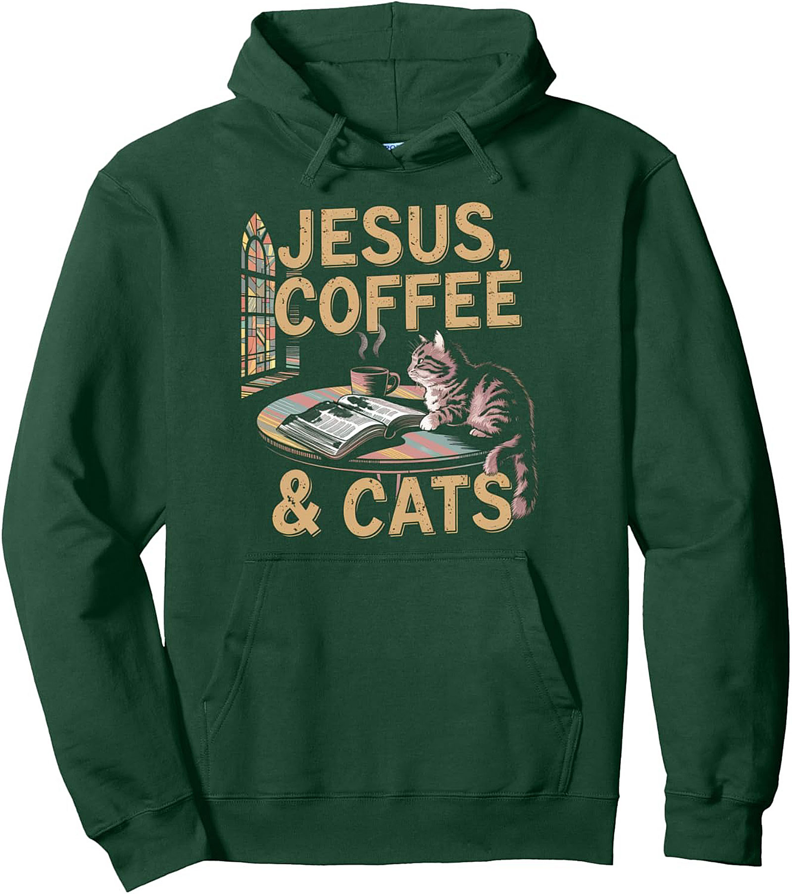 Jesus, Coffee & Cats Cozy Christian Pullover Hoodie