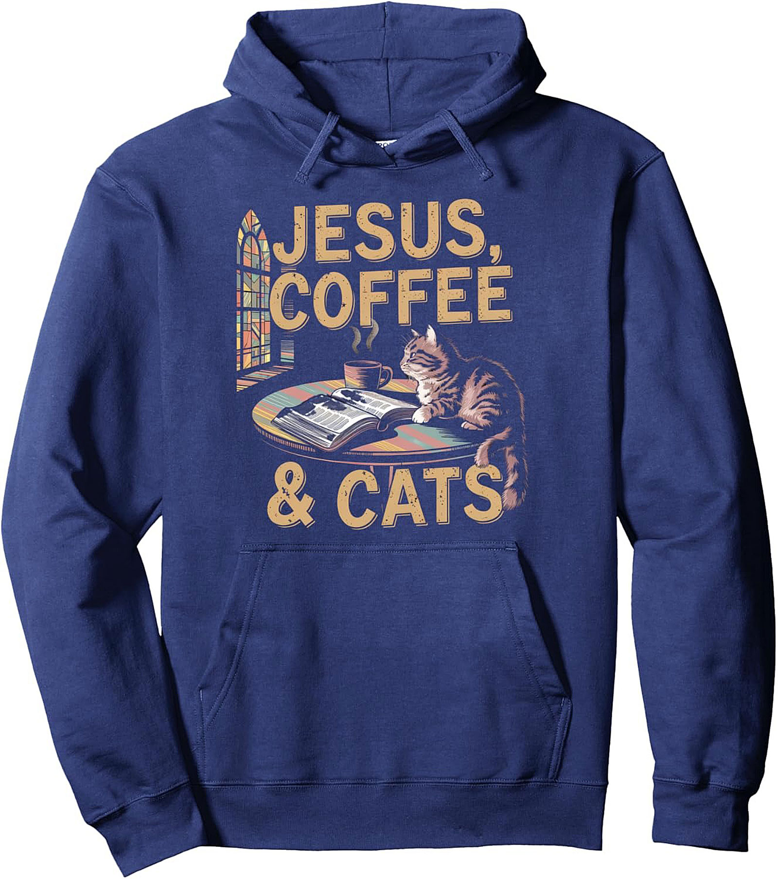Jesus, Coffee & Cats Cozy Christian Pullover Hoodie