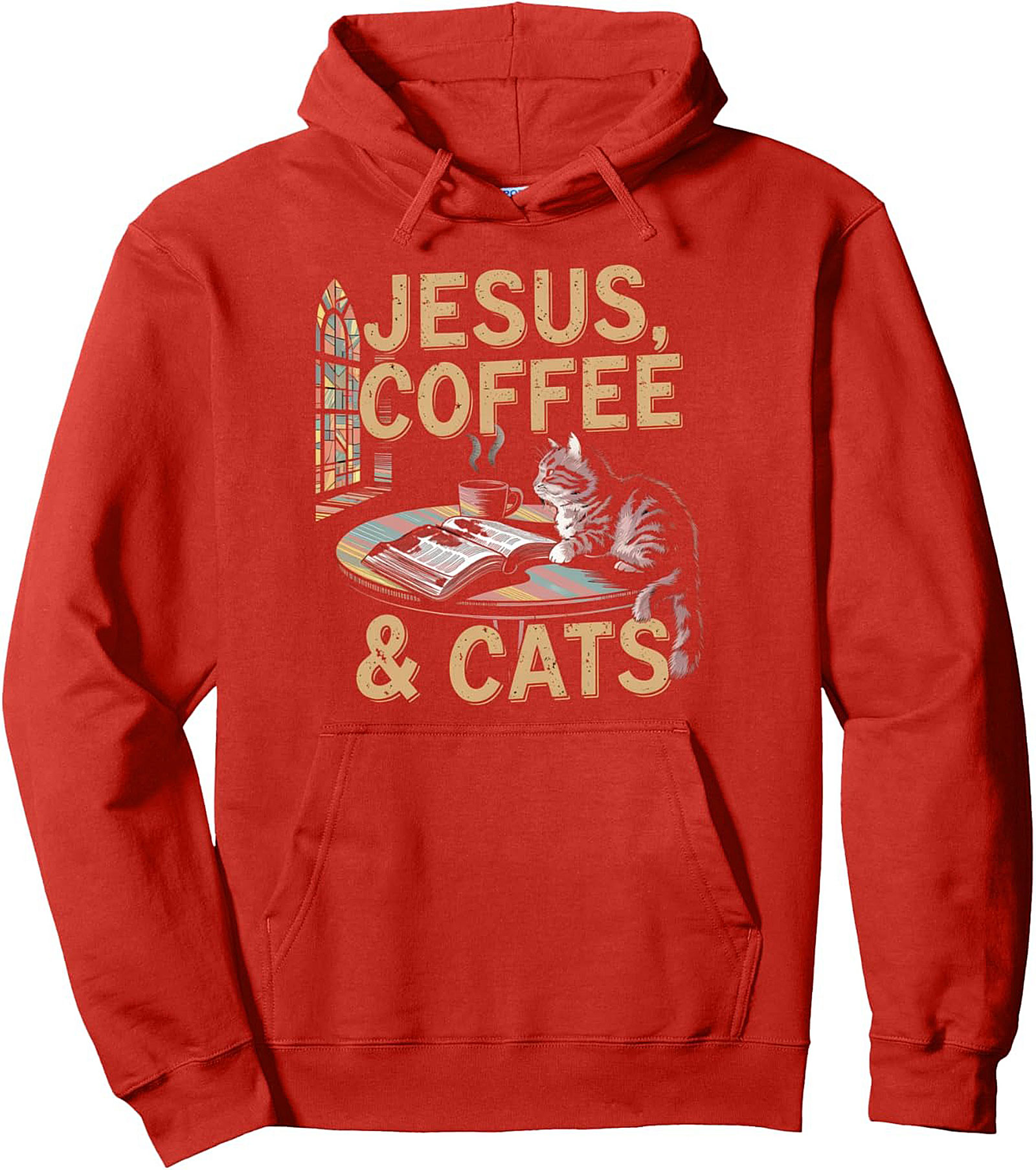 Jesus, Coffee & Cats Cozy Christian Pullover Hoodie