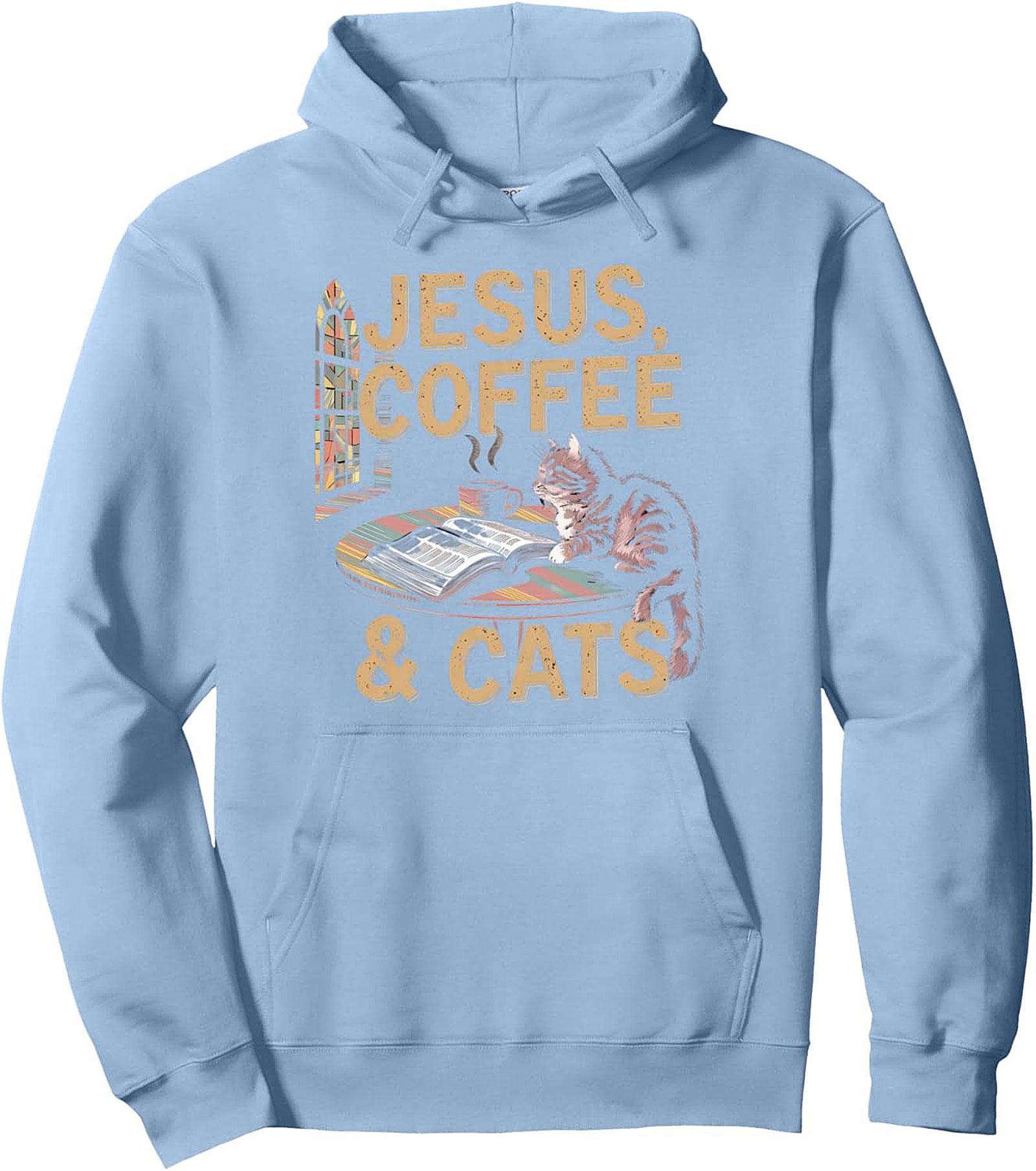 Jesus, Coffee & Cats Cozy Christian Pullover Hoodie