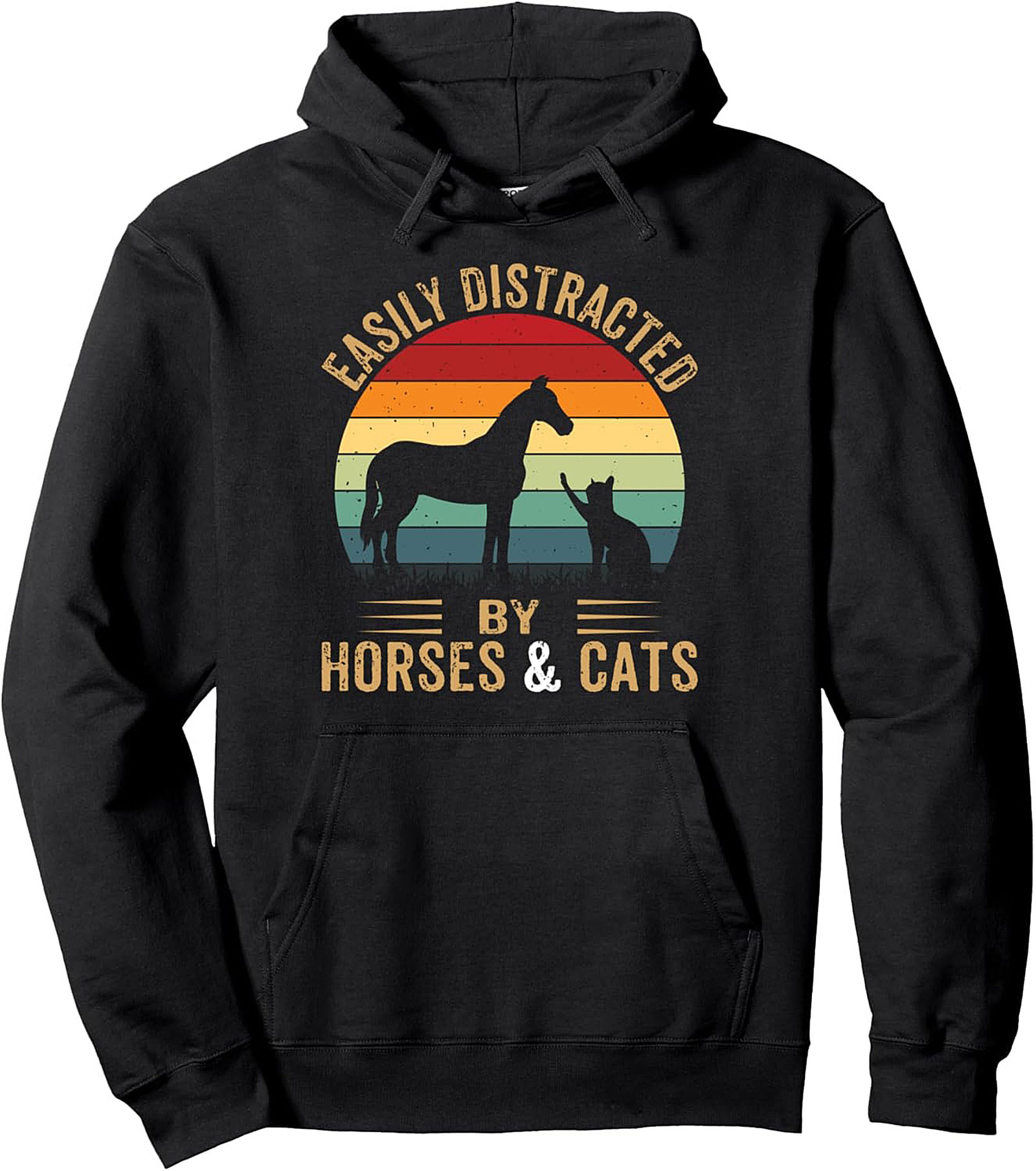  Horse and Cat Pullover Hoodie Vintage Sunset Cozy Fit