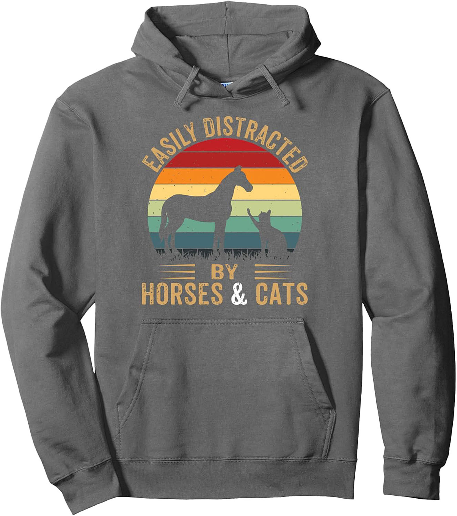  Horse and Cat Pullover Hoodie Vintage Sunset Cozy Fit