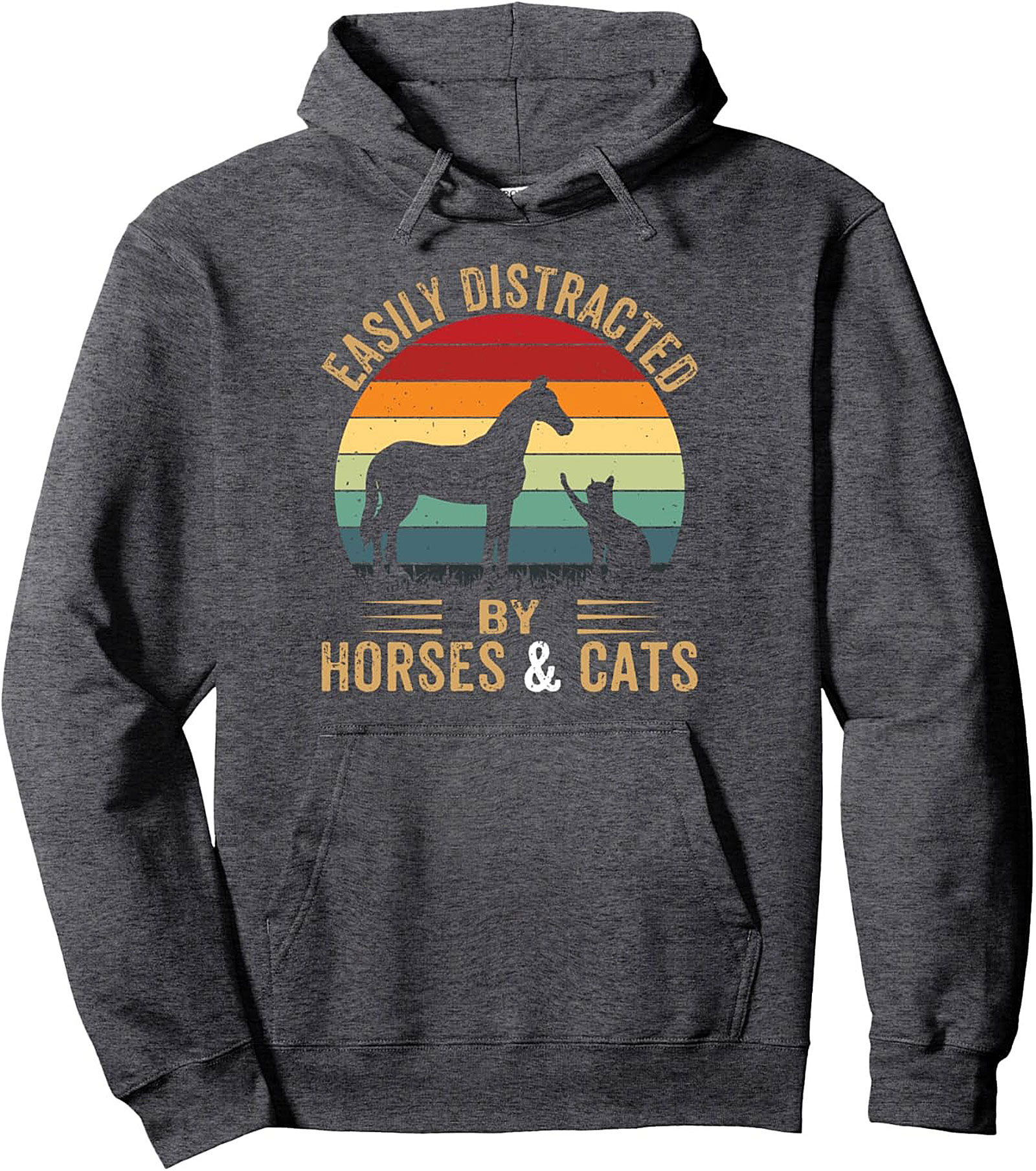  Horse and Cat Pullover Hoodie Vintage Sunset Cozy Fit