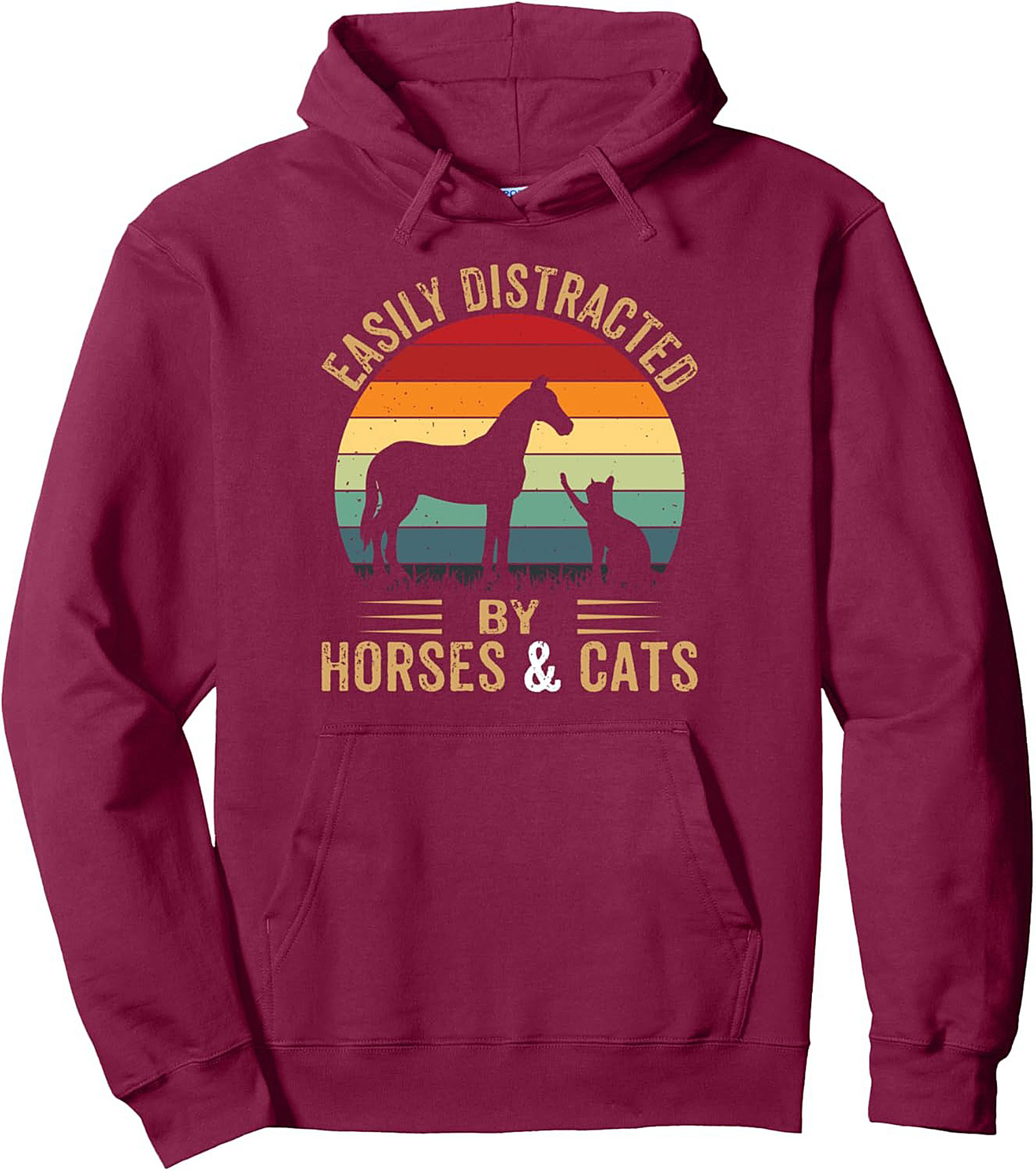  Horse and Cat Pullover Hoodie Vintage Sunset Cozy Fit