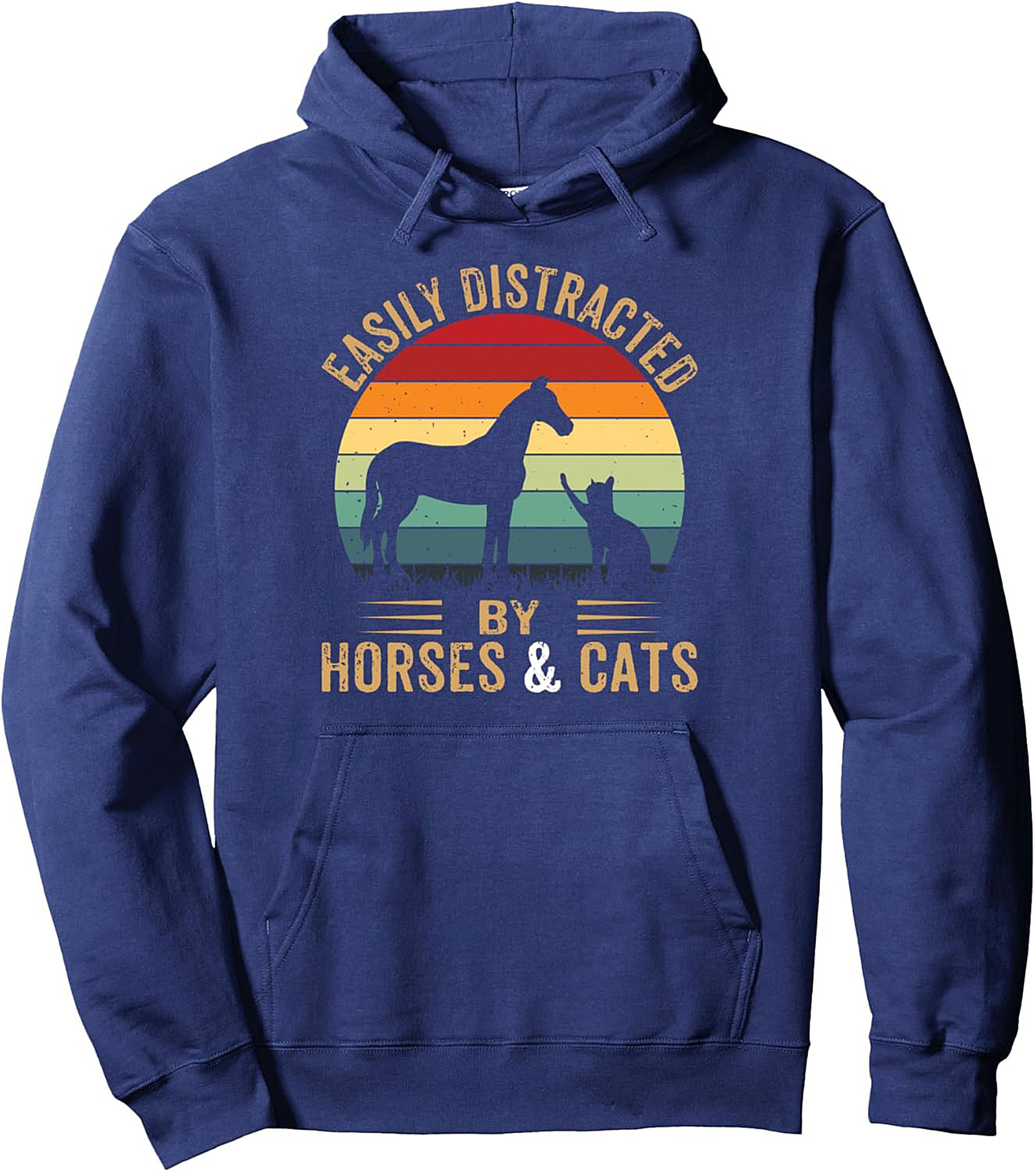  Horse and Cat Pullover Hoodie Vintage Sunset Cozy Fit