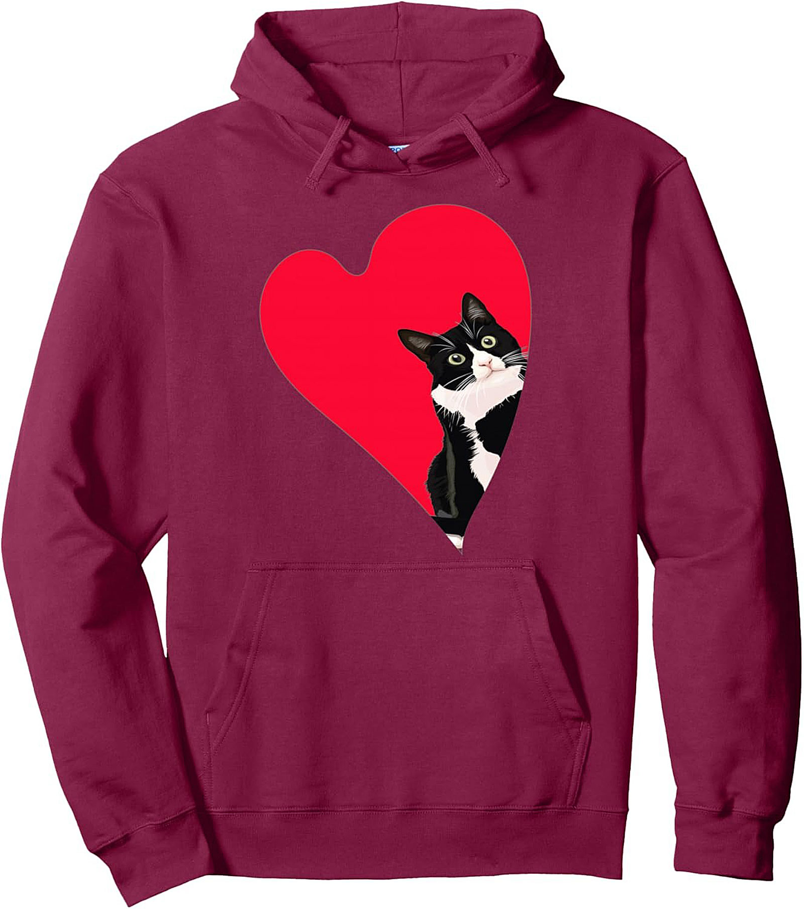Tuxedo Cat Lover Pullover Hoodie - Cozy Heart Graphic