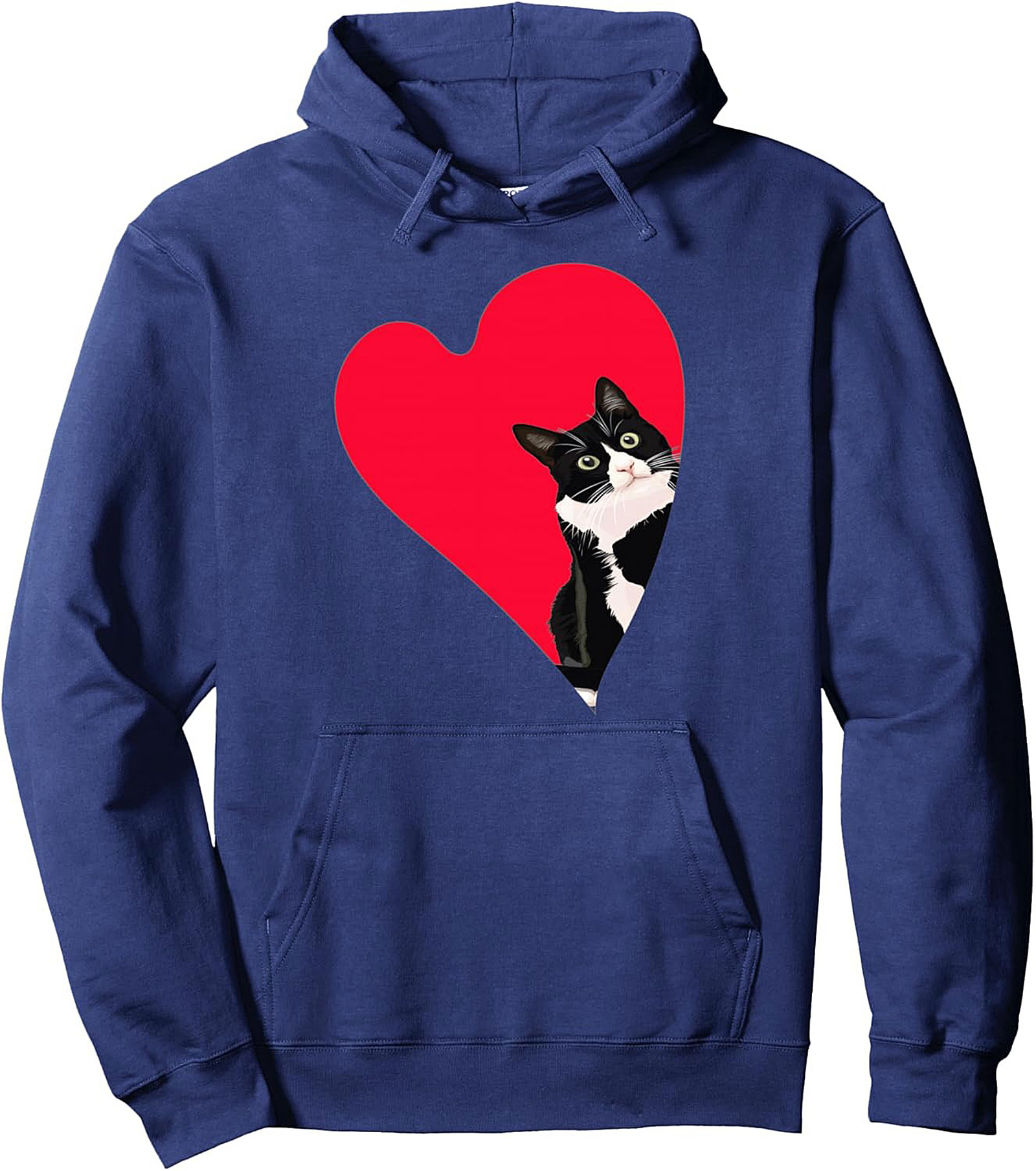 Tuxedo Cat Lover Pullover Hoodie - Cozy Heart Graphic
