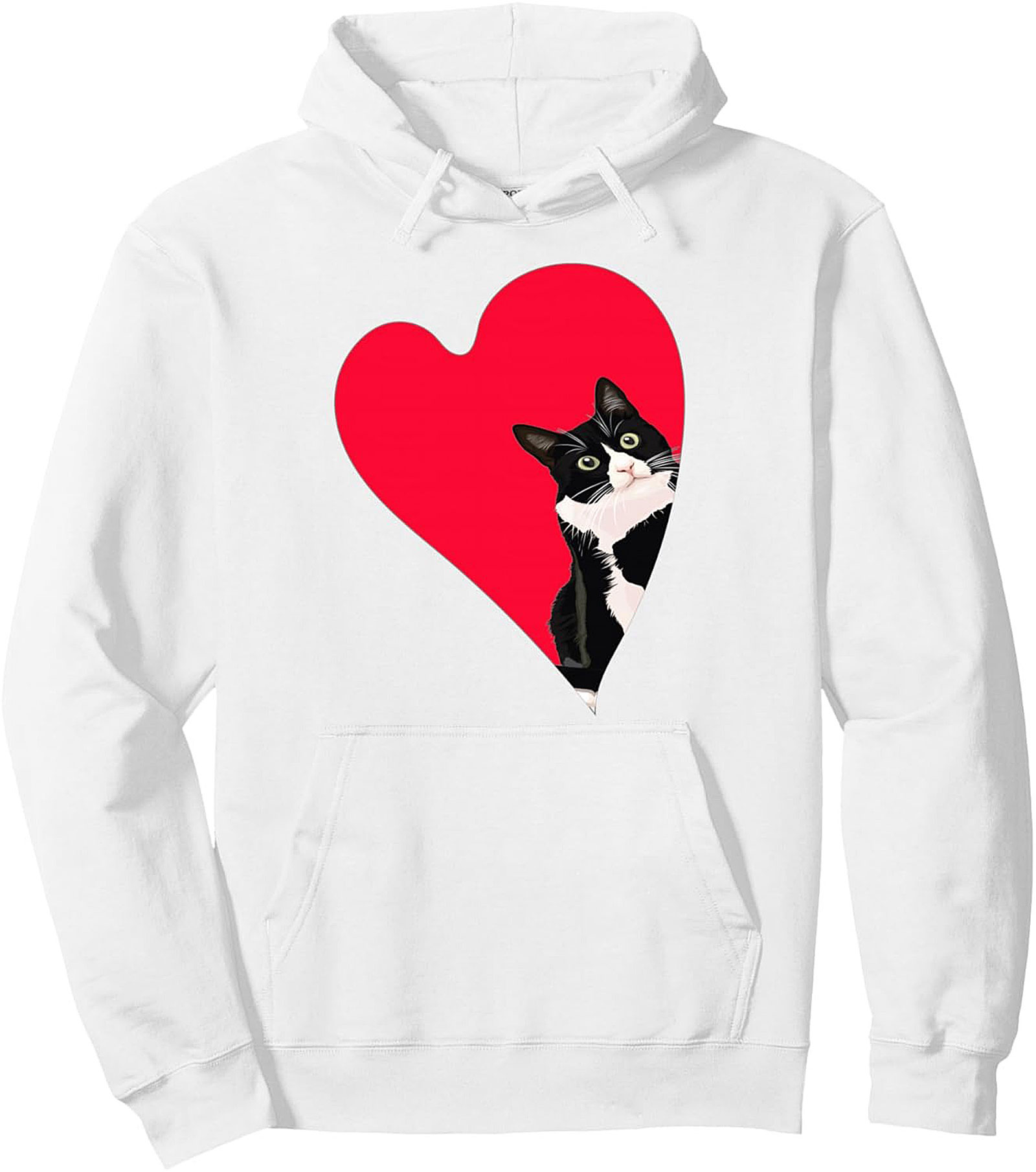 Tuxedo Cat Lover Pullover Hoodie - Cozy Heart Graphic