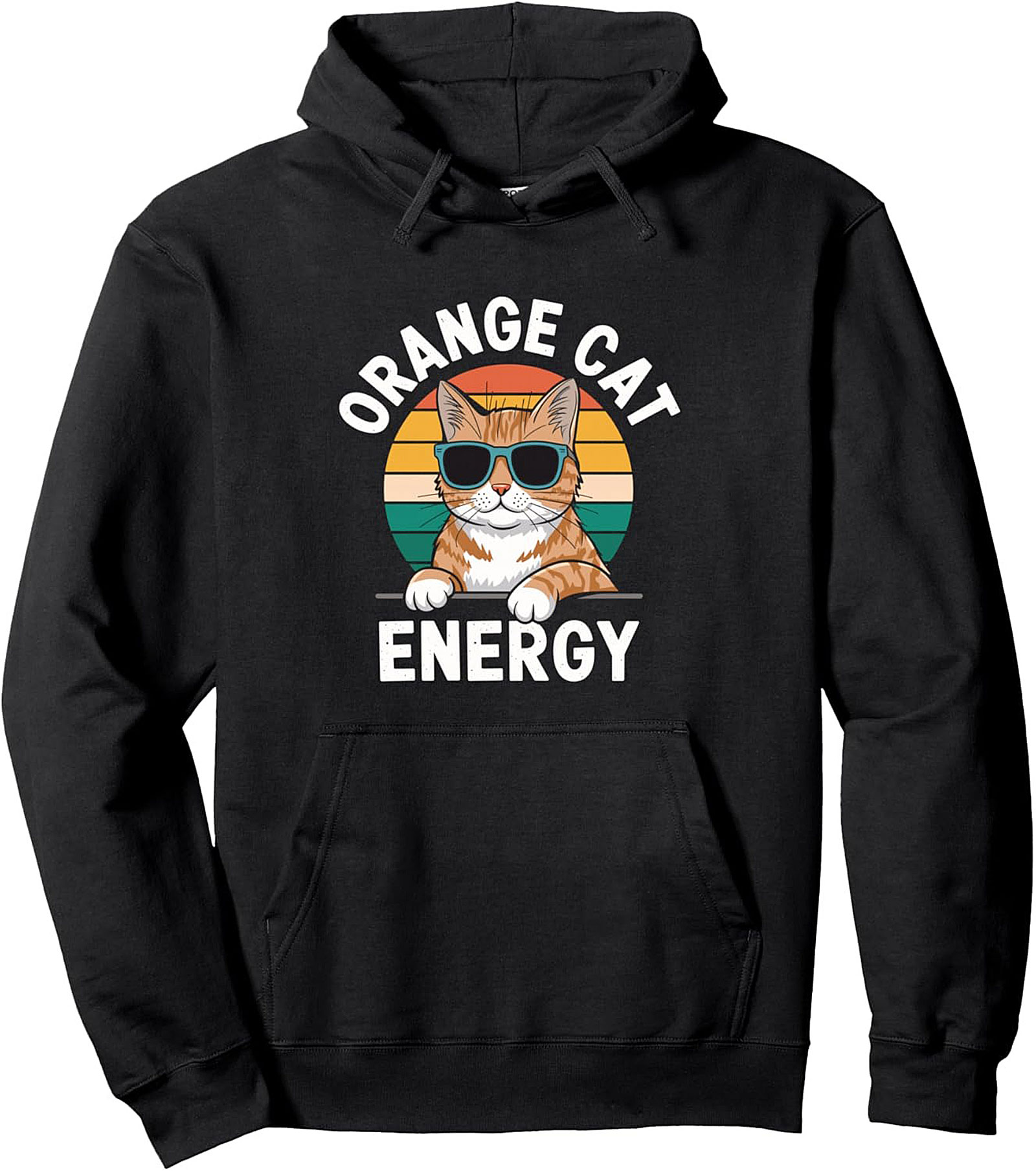 Orange Cat Energy Pullover Hoodie Retro Graphic