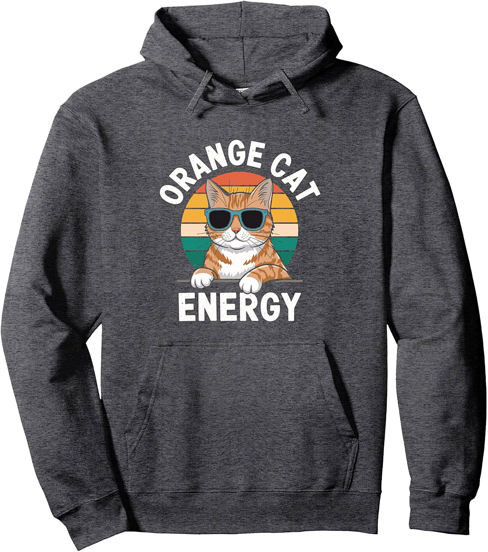 Orange Cat Energy Pullover Hoodie Retro Graphic