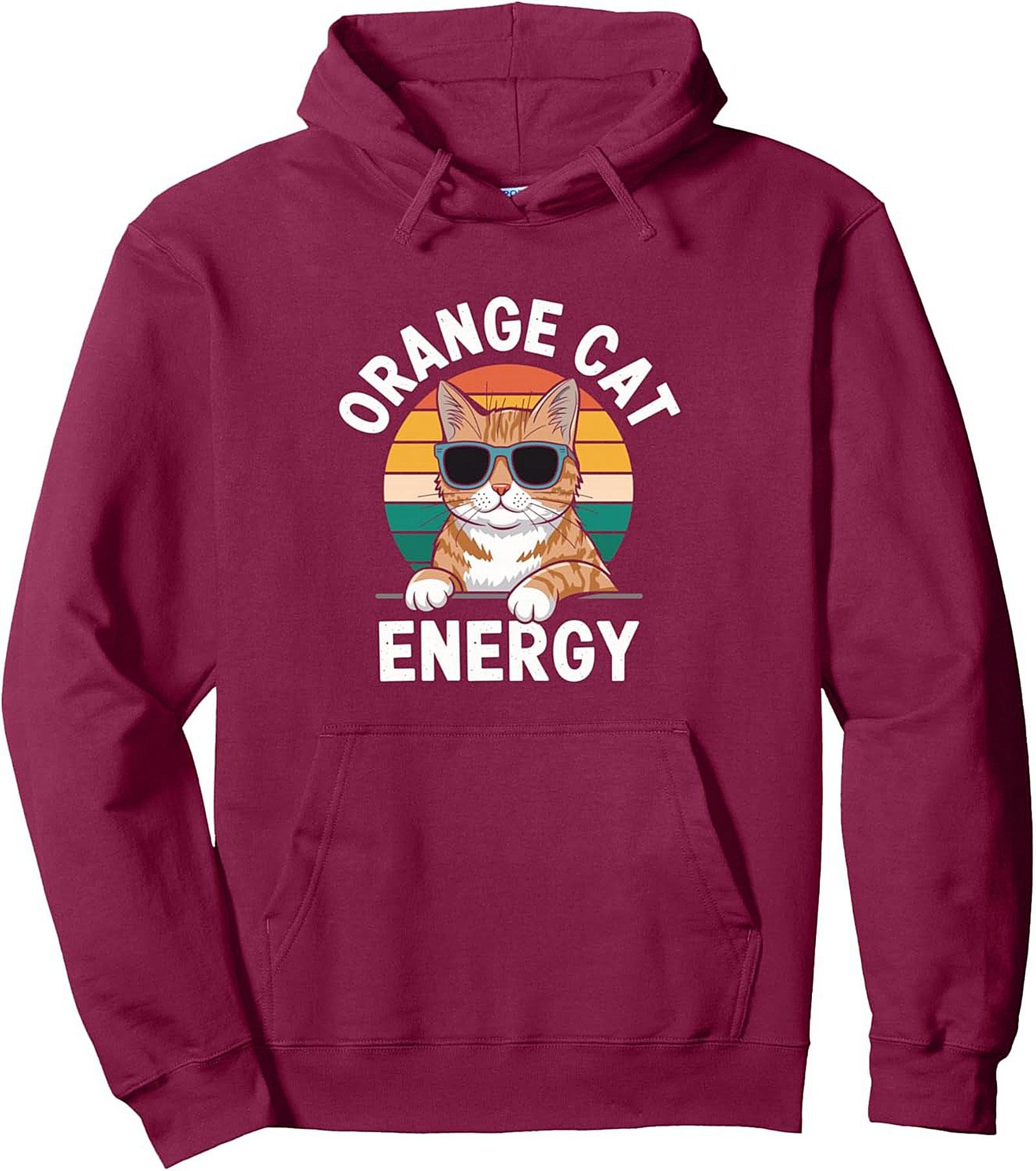 Orange Cat Energy Pullover Hoodie Retro Graphic