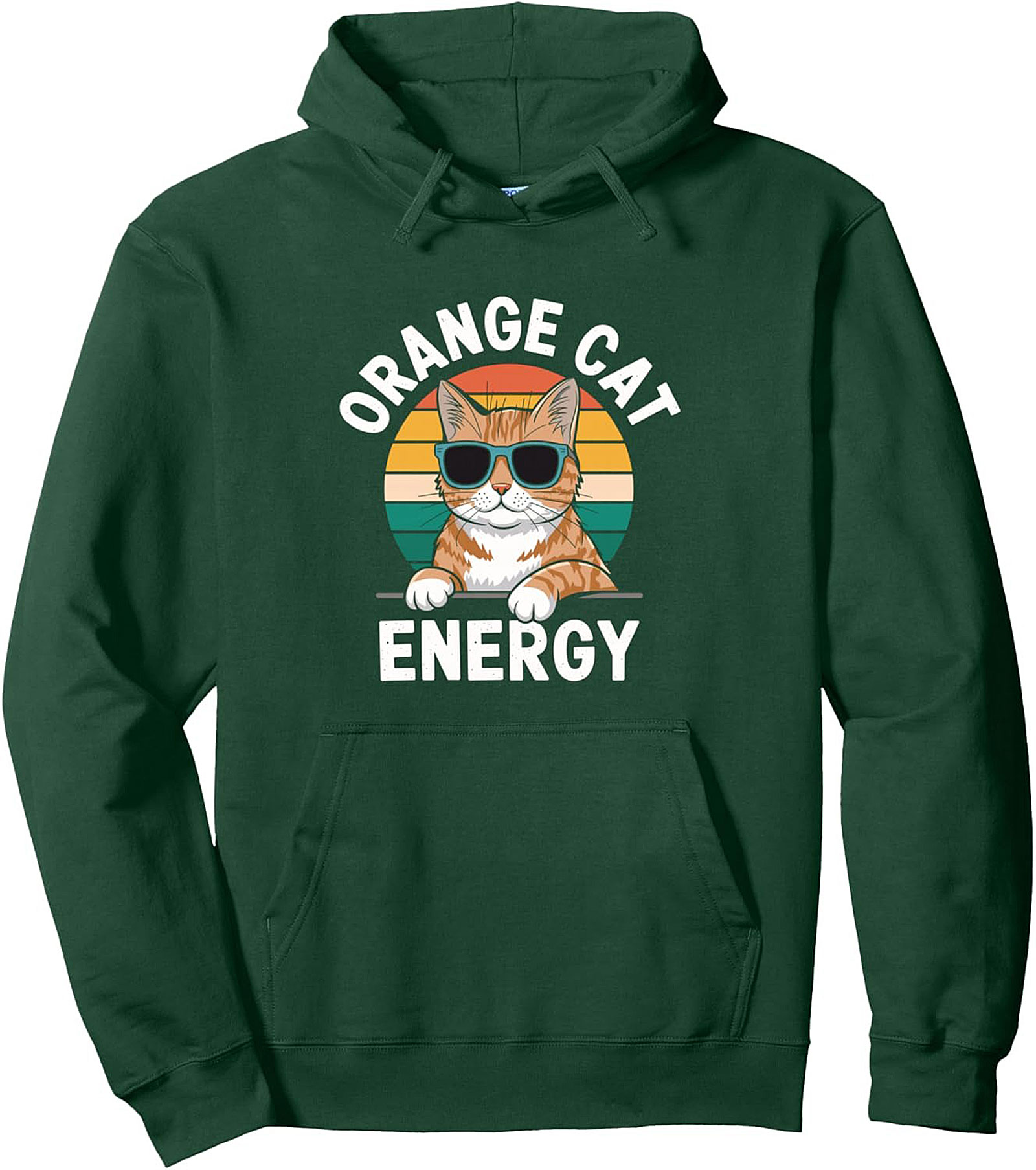 Orange Cat Energy Pullover Hoodie Retro Graphic