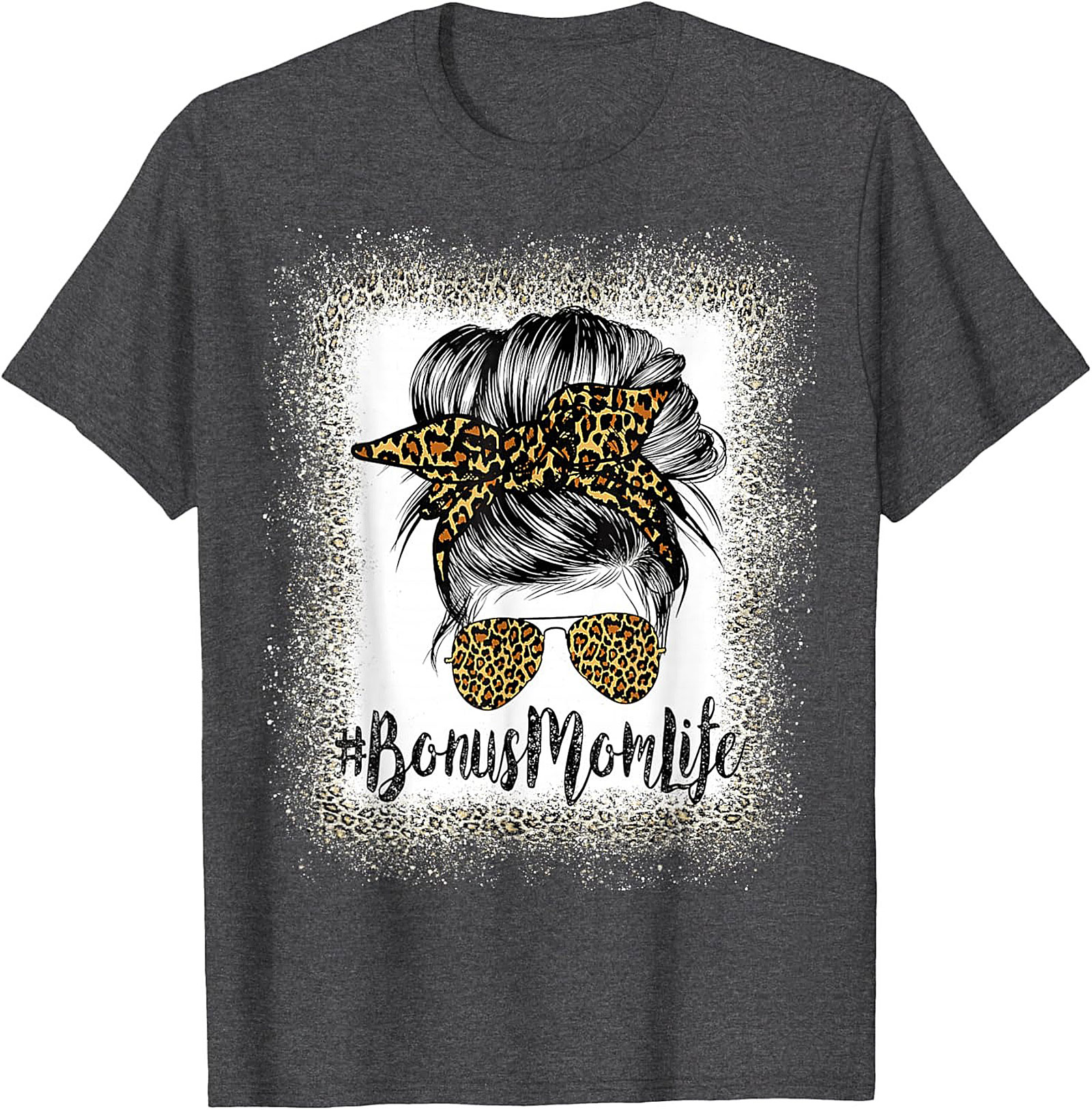 Bonus Mom T-shirt Leopard Print Messy Bun Stepmom Tee