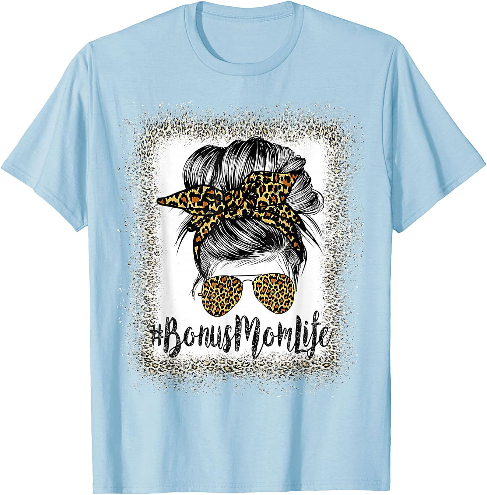 Bonus Mom T-shirt Leopard Print Messy Bun Stepmom Tee