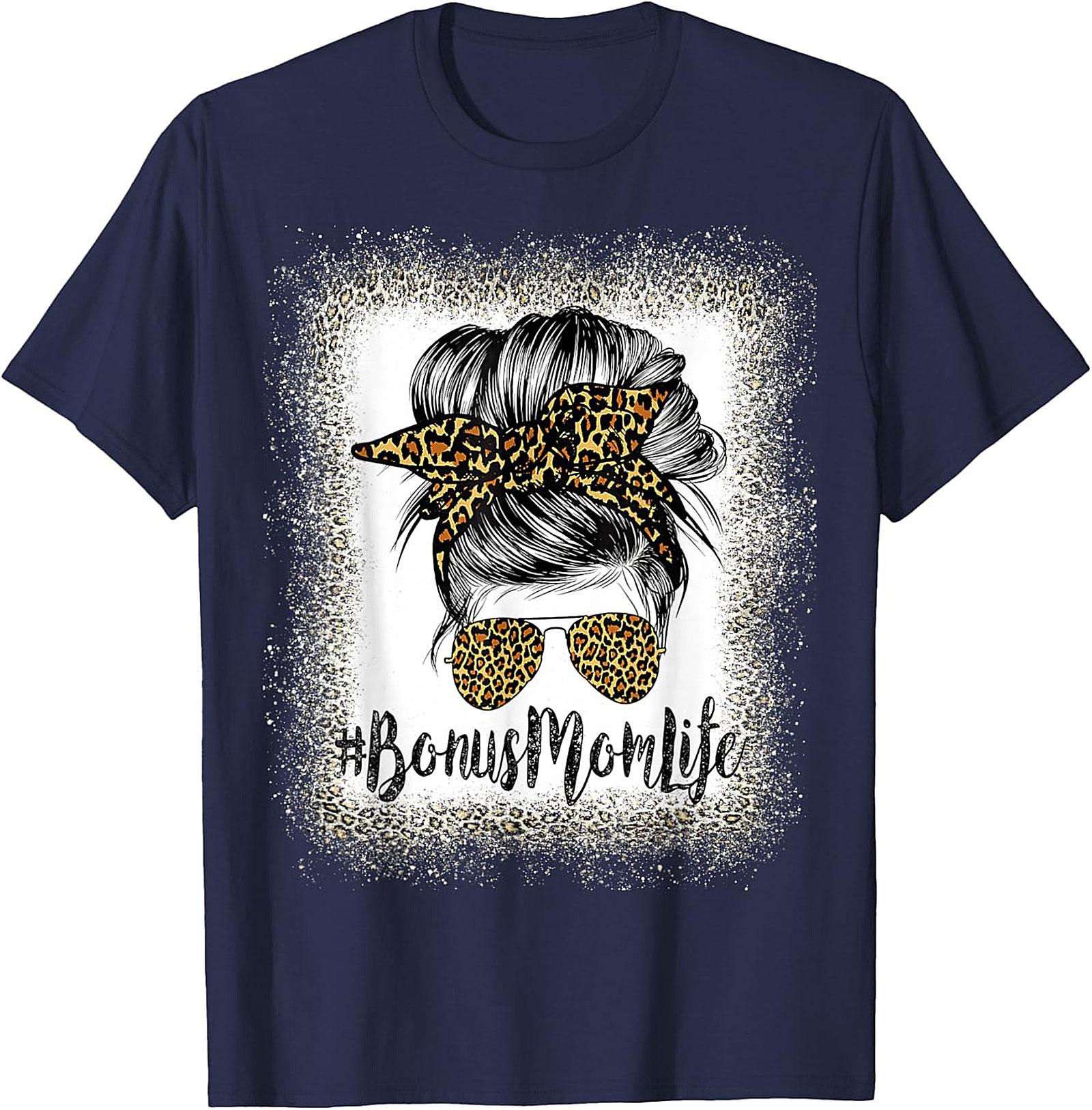 Bonus Mom T-shirt Leopard Print Messy Bun Stepmom Tee