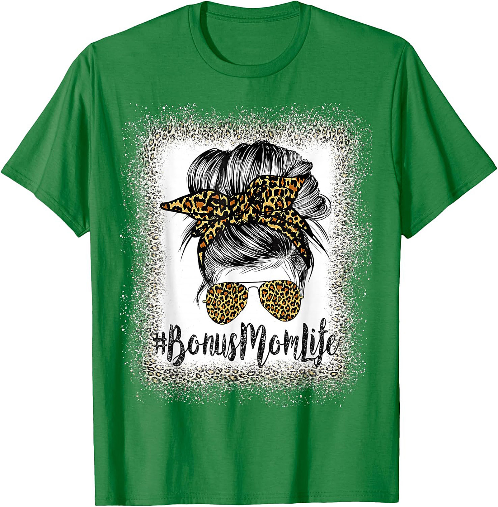 Bonus Mom T-shirt Leopard Print Messy Bun Stepmom Tee