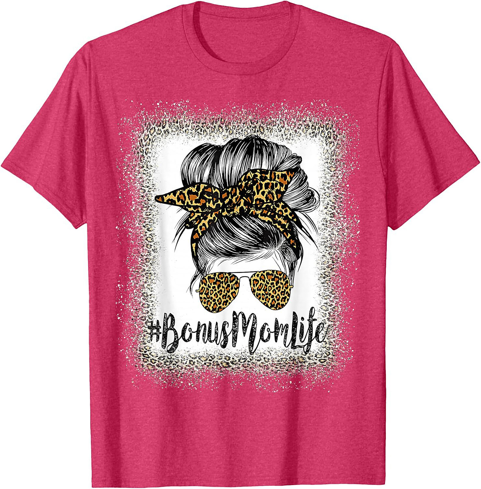 Bonus Mom T-shirt Leopard Print Messy Bun Stepmom Tee