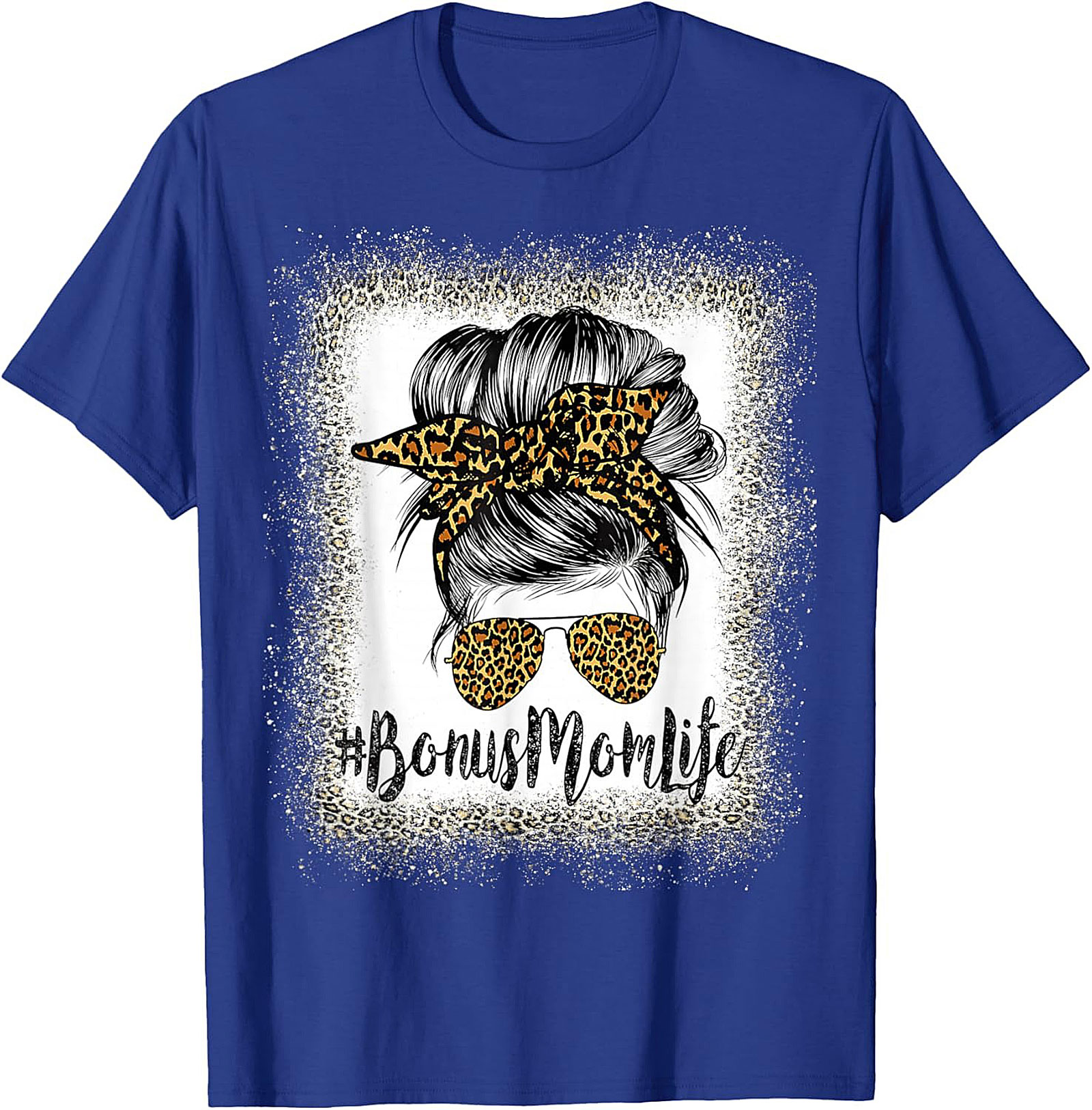Bonus Mom T-shirt Leopard Print Messy Bun Stepmom Tee