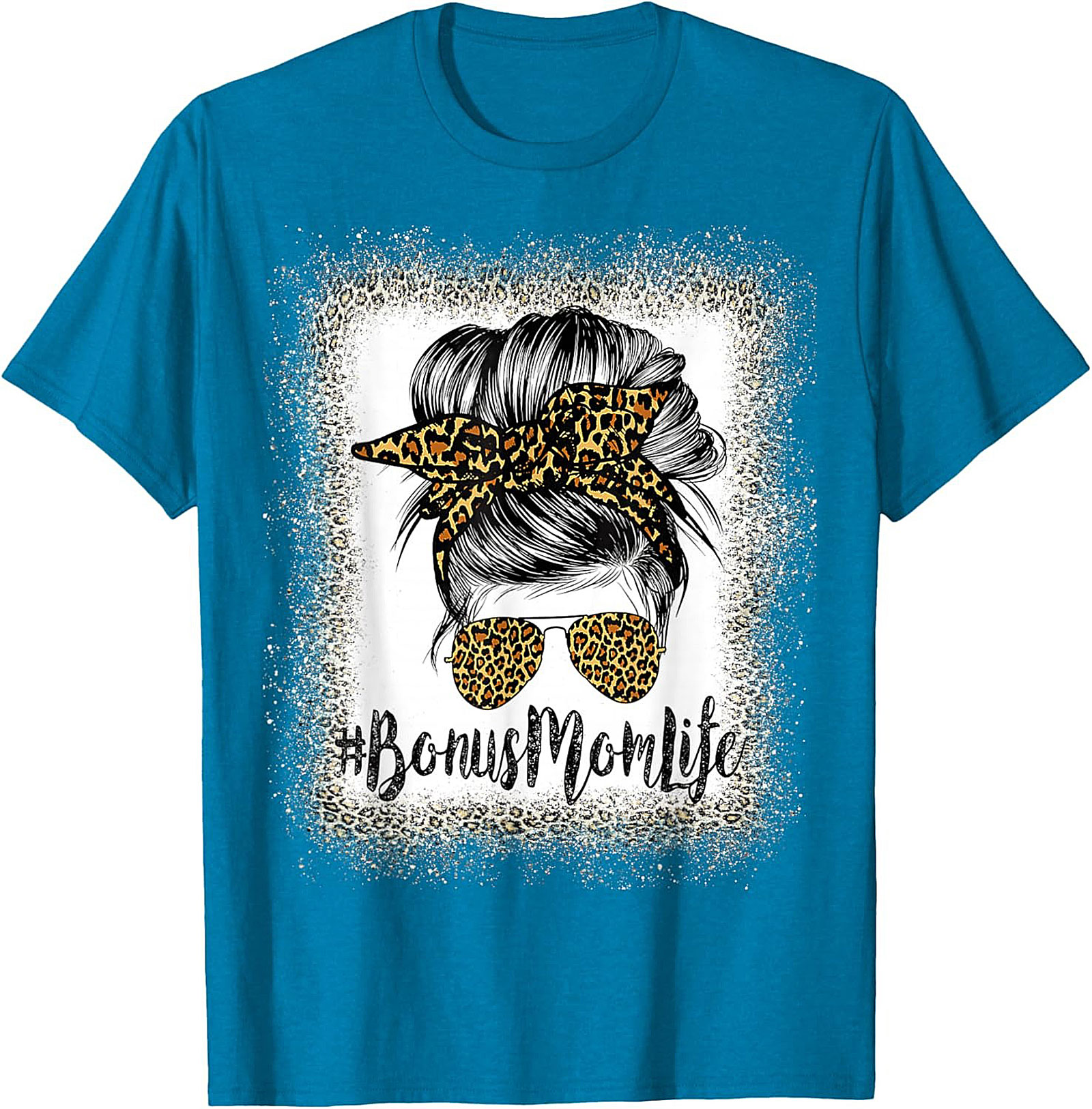Bonus Mom T-shirt Leopard Print Messy Bun Stepmom Tee
