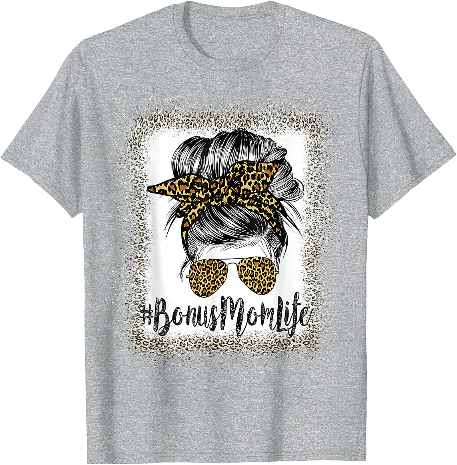 Bonus Mom T-shirt Leopard Print Messy Bun Stepmom Tee