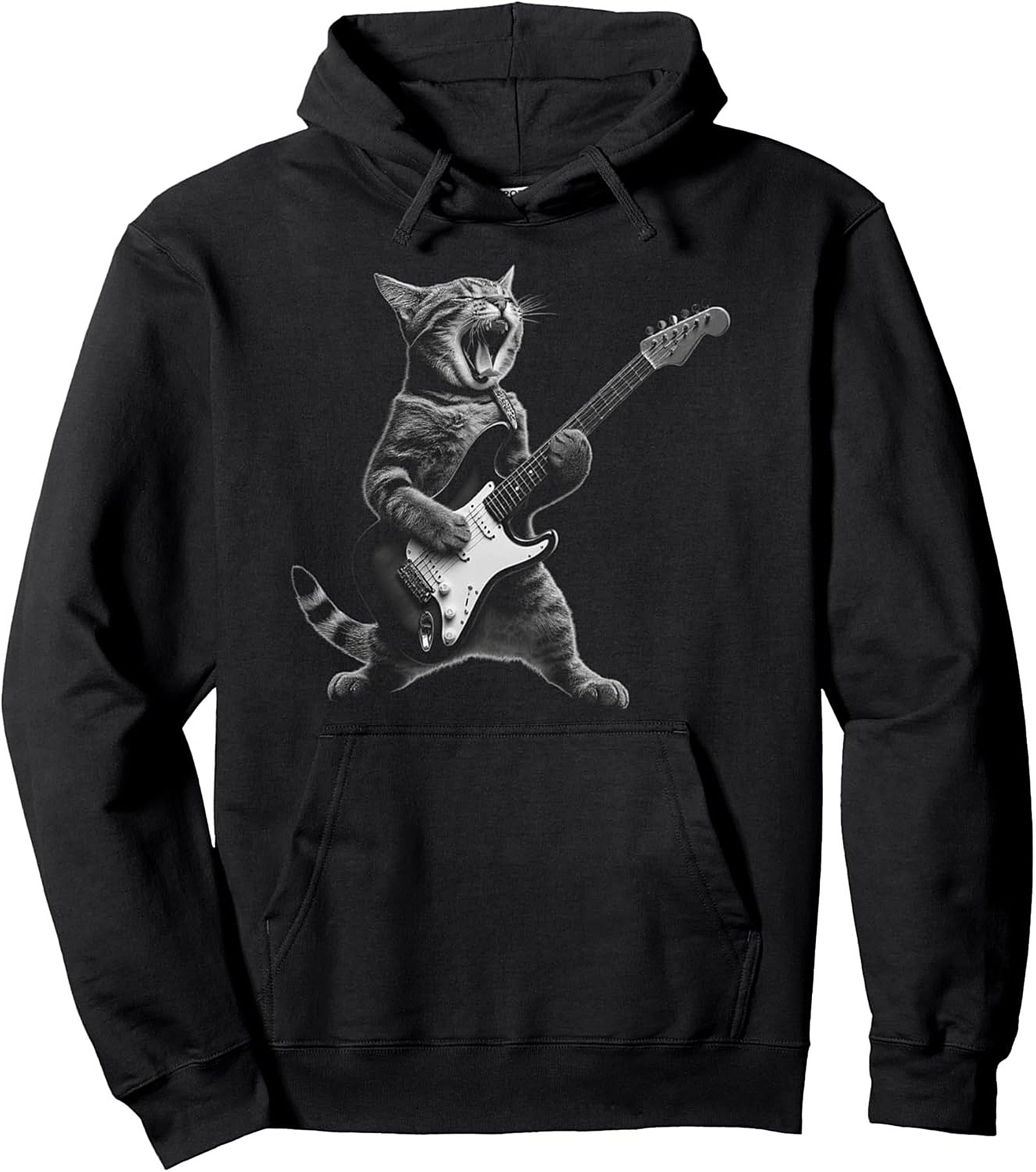 Rock Cat Pullover Hoodie Shredding Feline Graphic