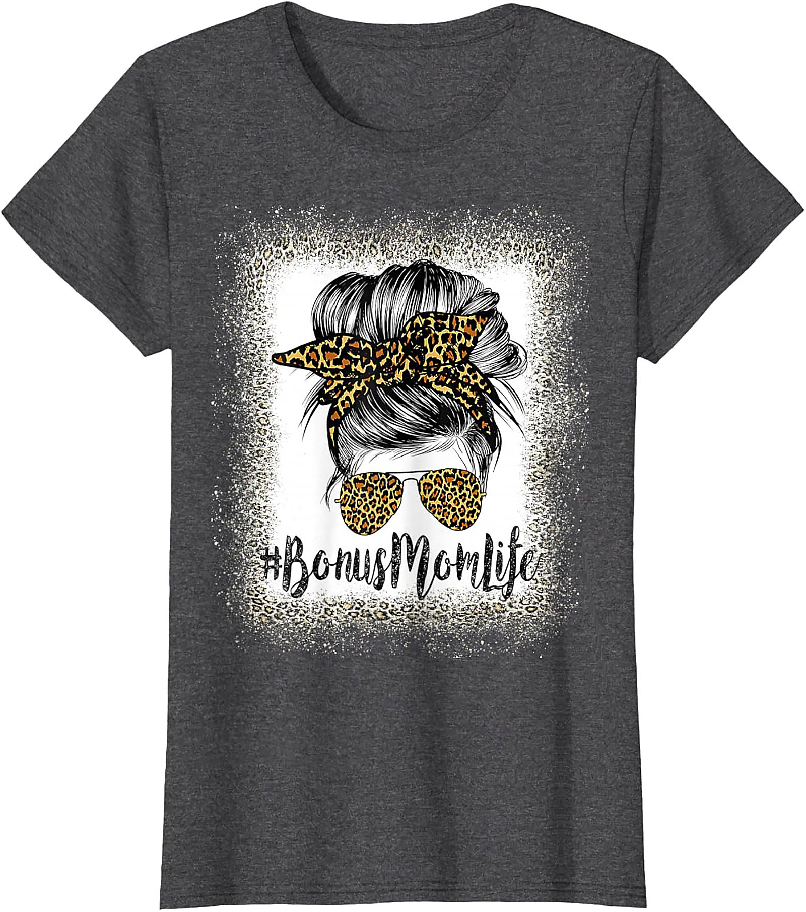 Bonus Mom T-shirt Leopard Print Messy Bun Stepmom Tee
