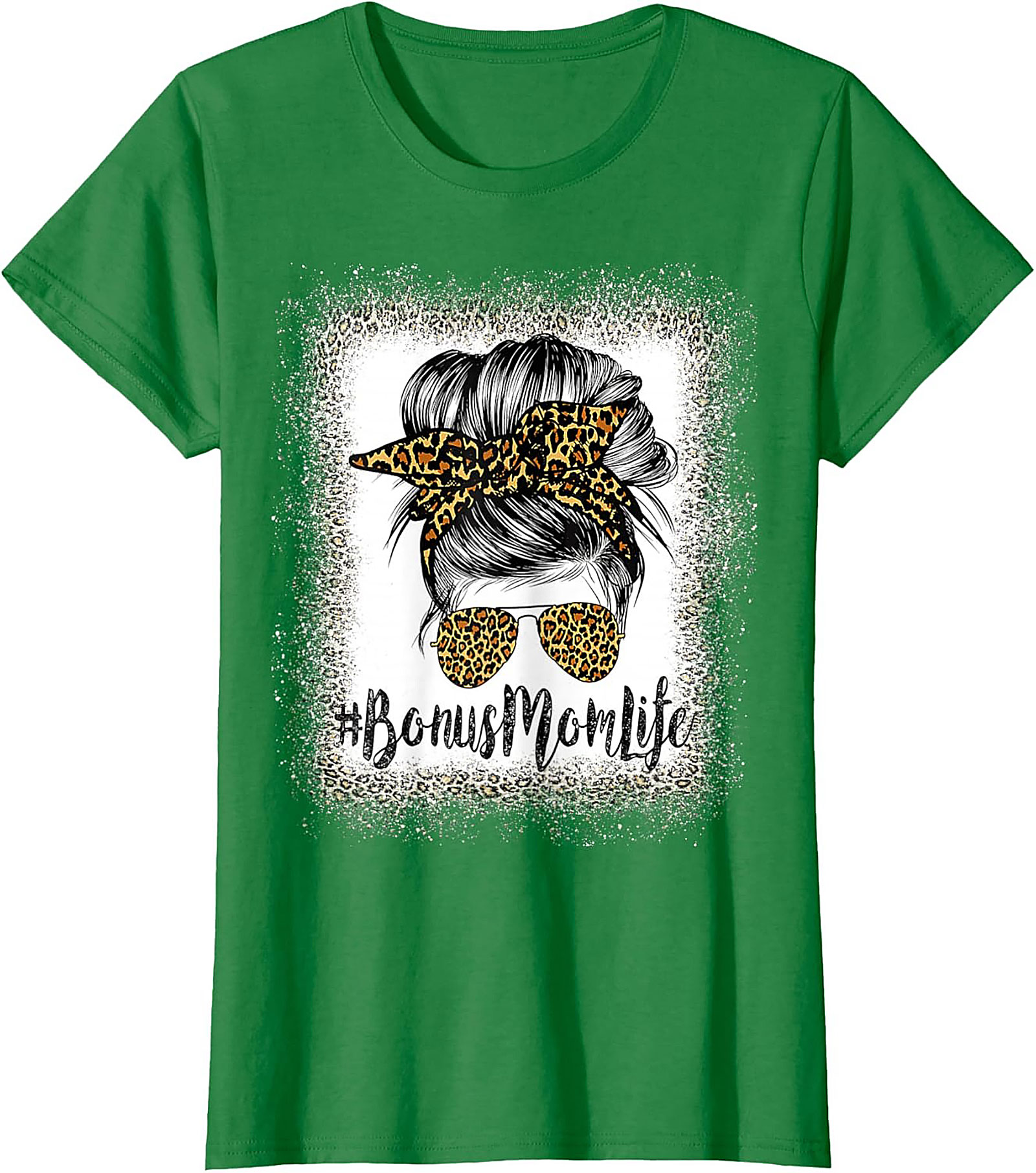 Bonus Mom T-shirt Leopard Print Messy Bun Stepmom Tee