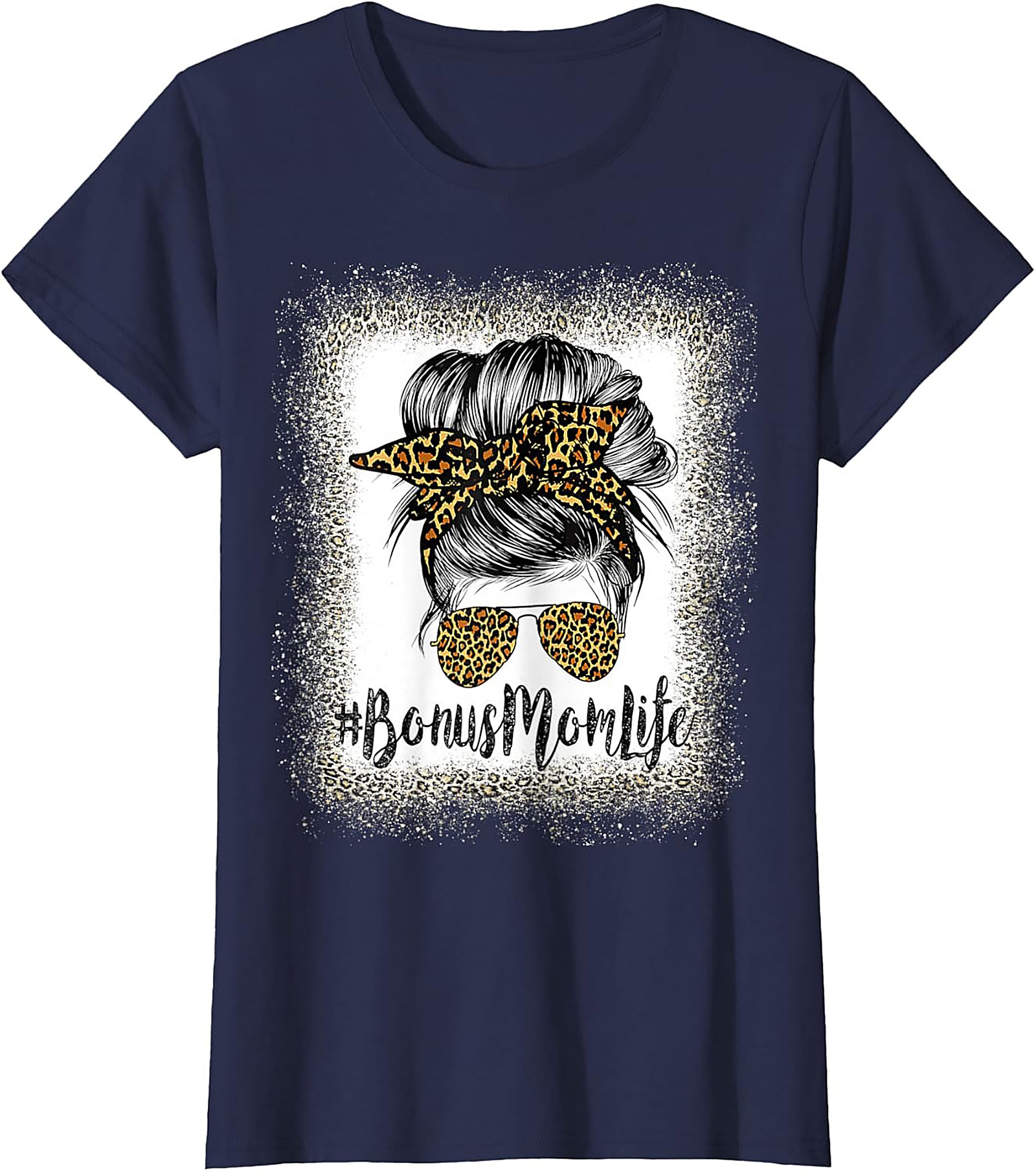 Bonus Mom T-shirt Leopard Print Messy Bun Stepmom Tee
