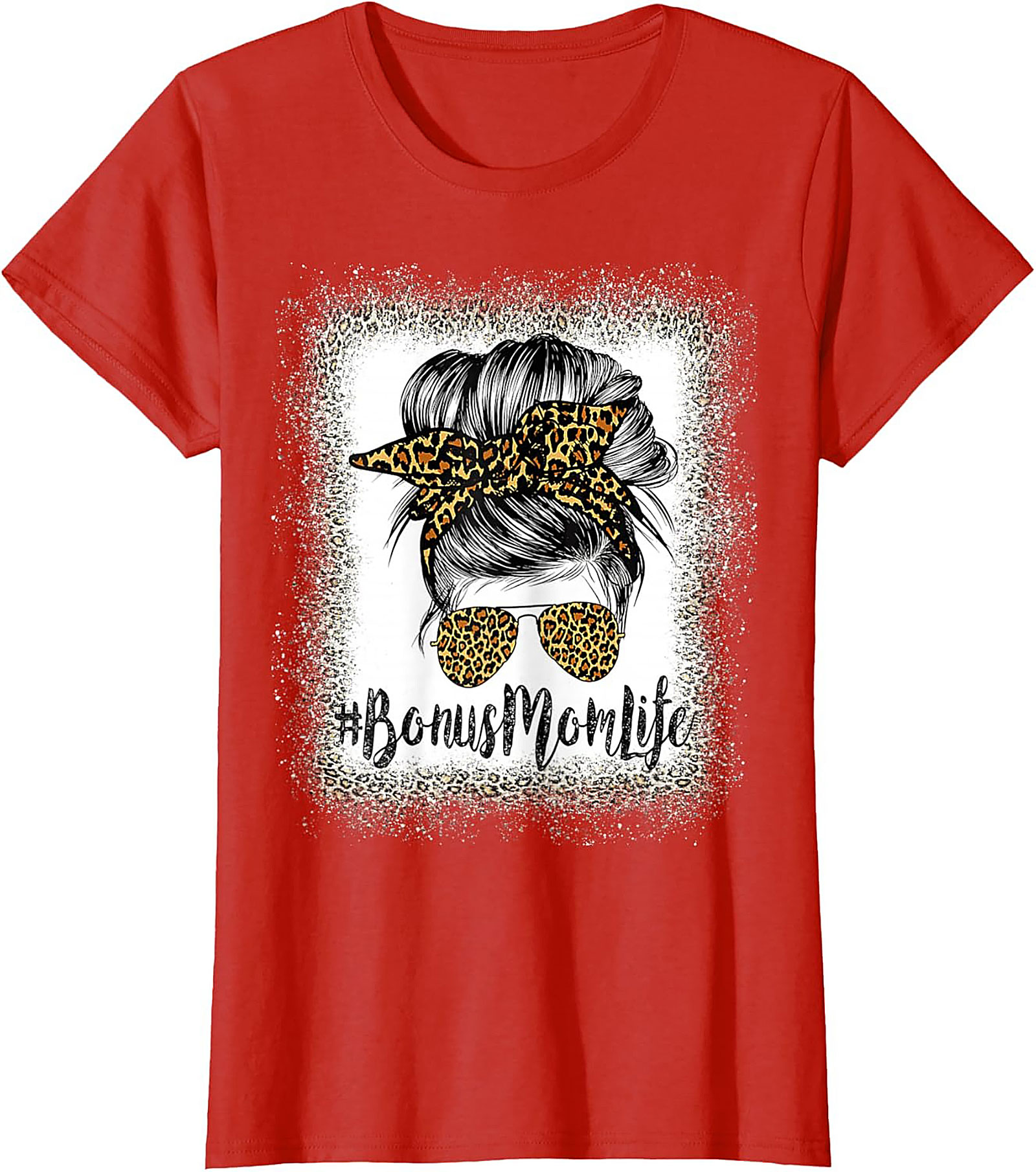 Bonus Mom T-shirt Leopard Print Messy Bun Stepmom Tee