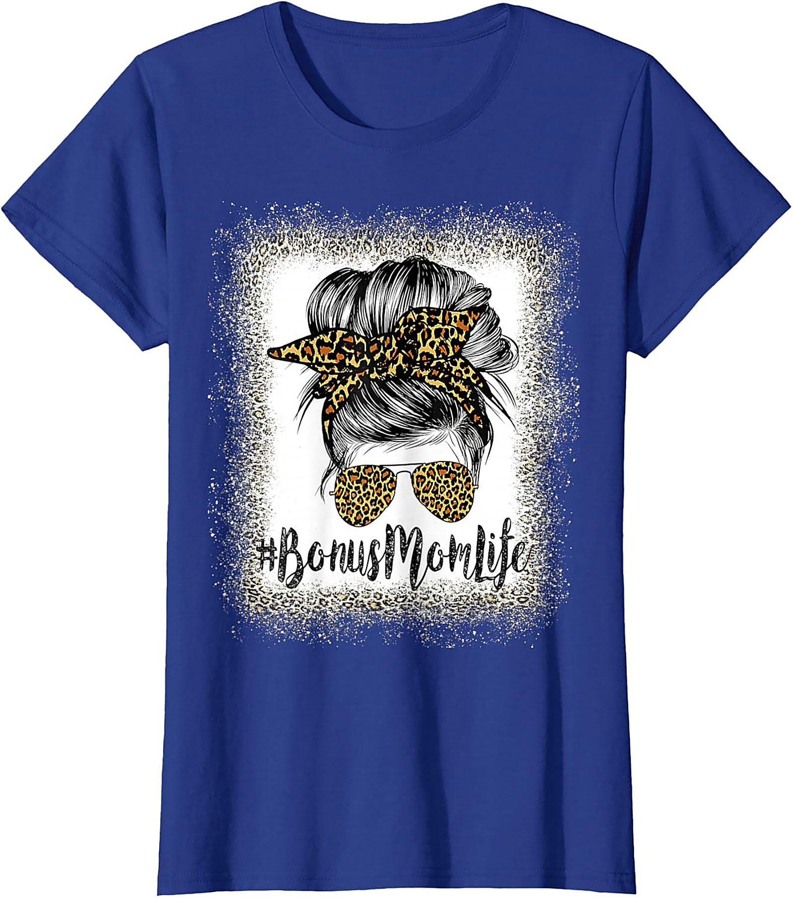 Bonus Mom T-shirt Leopard Print Messy Bun Stepmom Tee