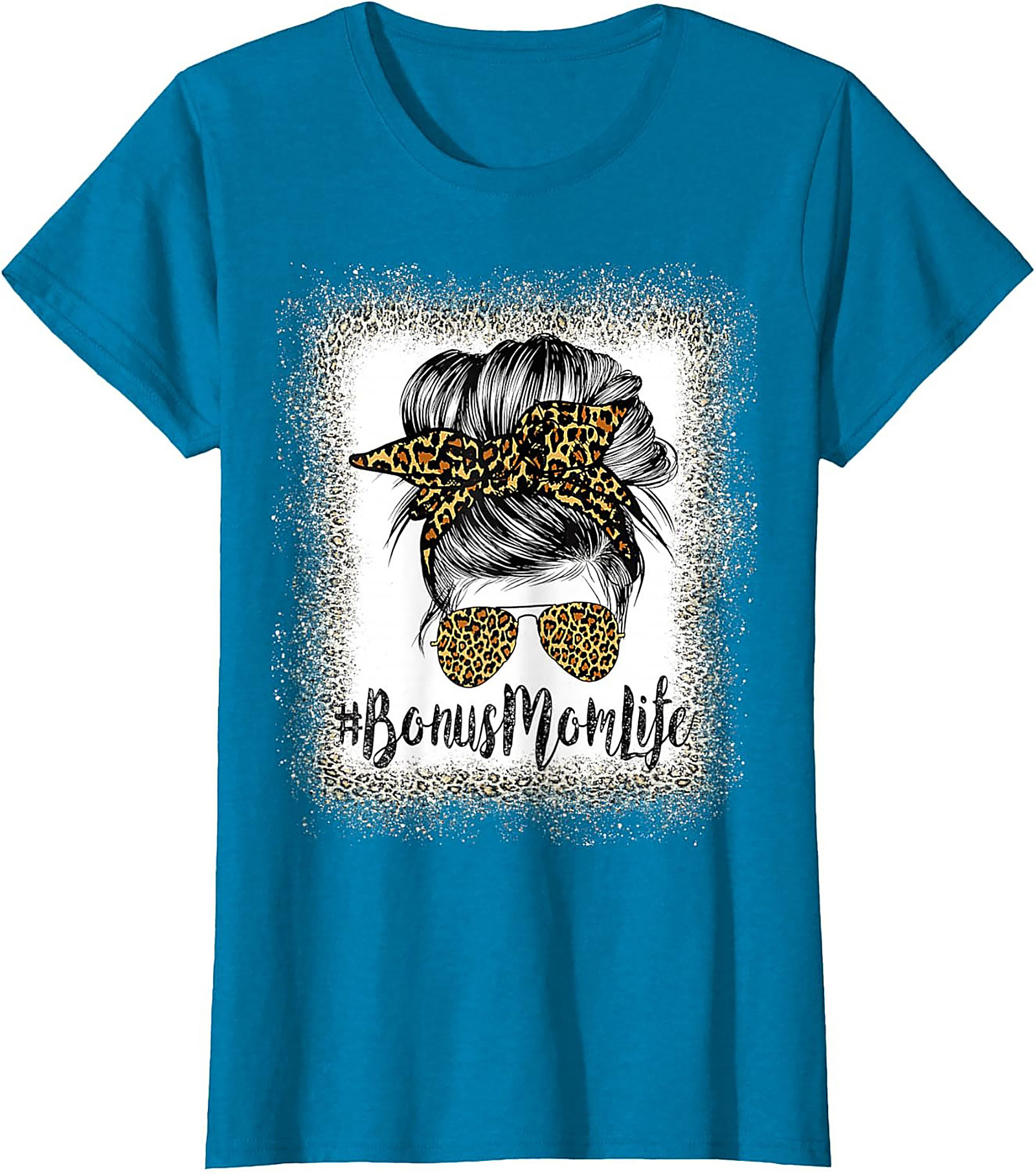 Bonus Mom T-shirt Leopard Print Messy Bun Stepmom Tee