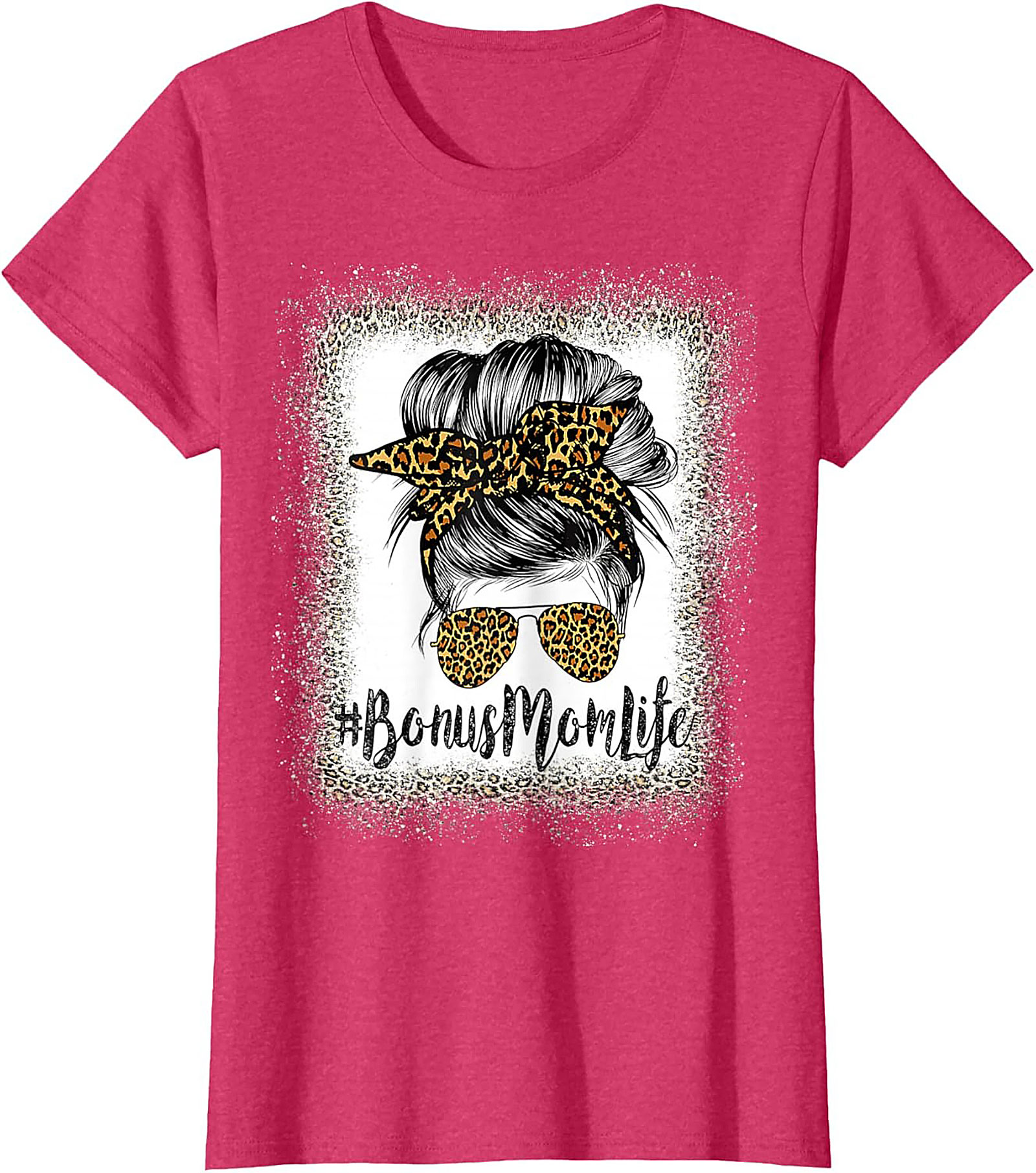 Bonus Mom T-shirt Leopard Print Messy Bun Stepmom Tee