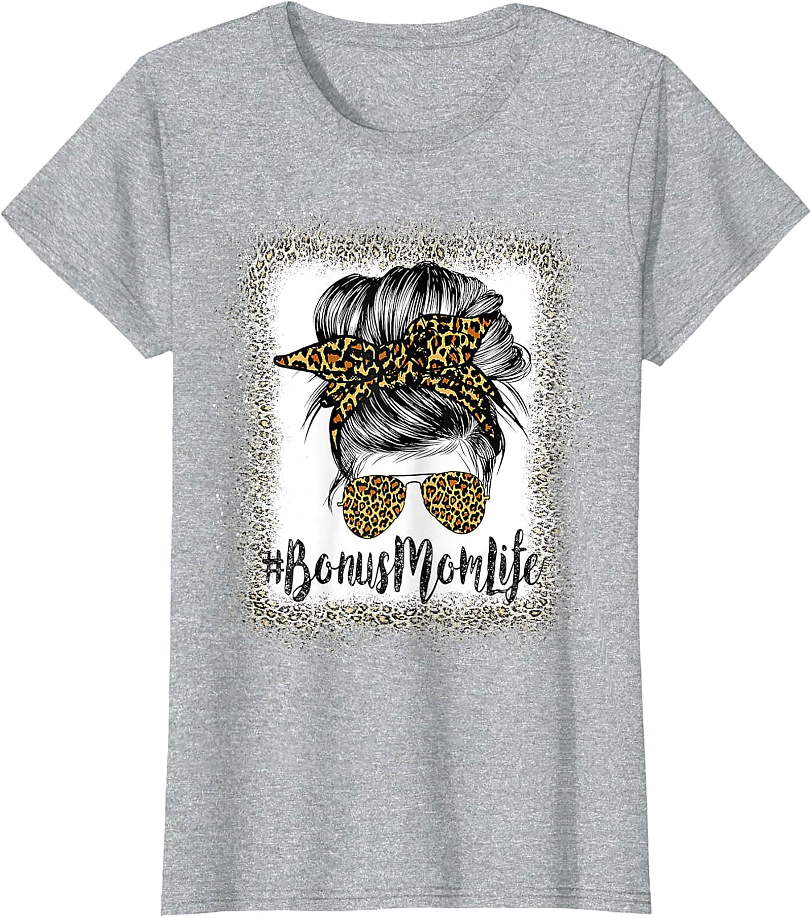 Bonus Mom T-shirt Leopard Print Messy Bun Stepmom Tee