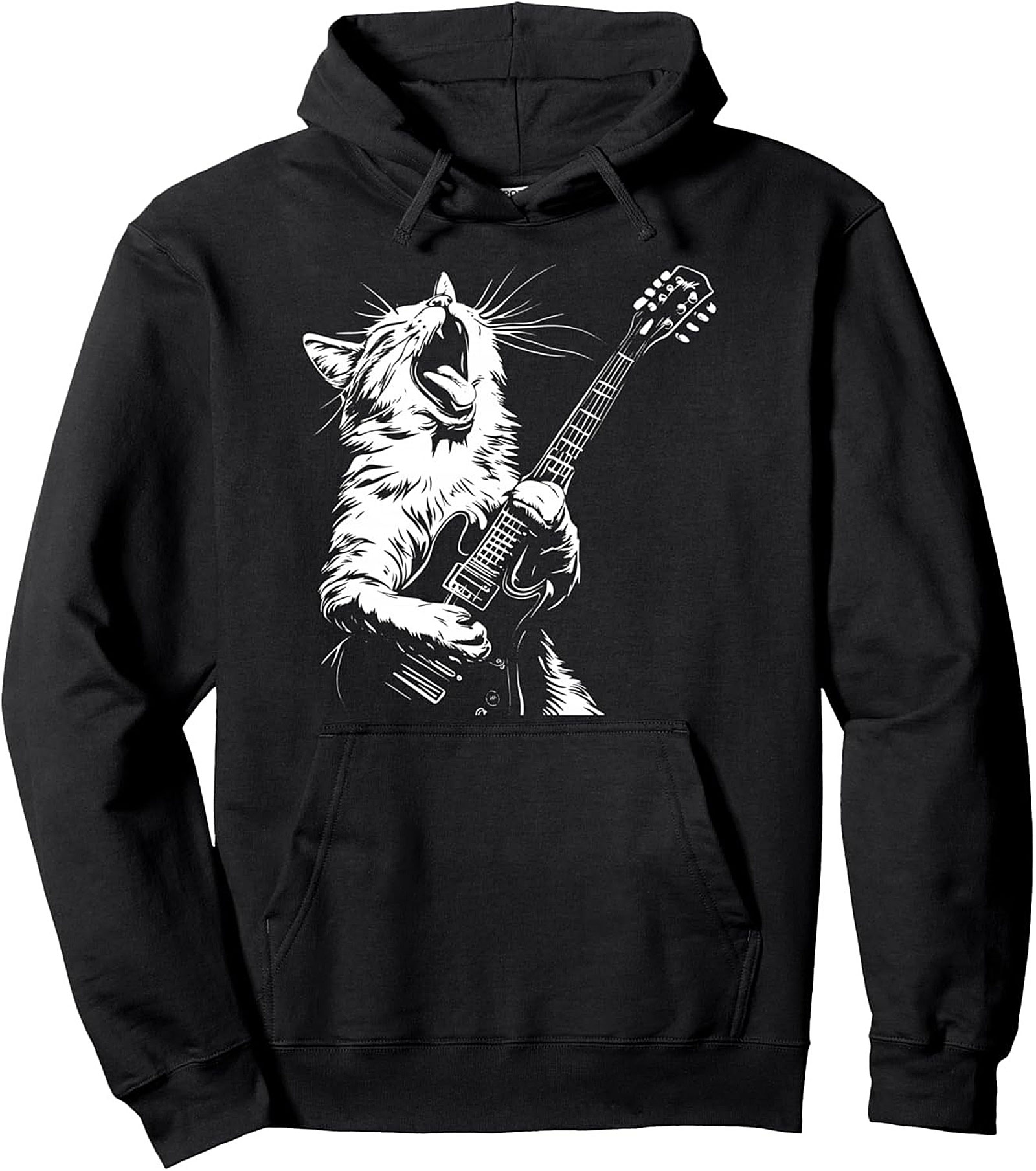 Rock Cat Pullover Hoodie Shredding Cat Graphic Unisex Fit