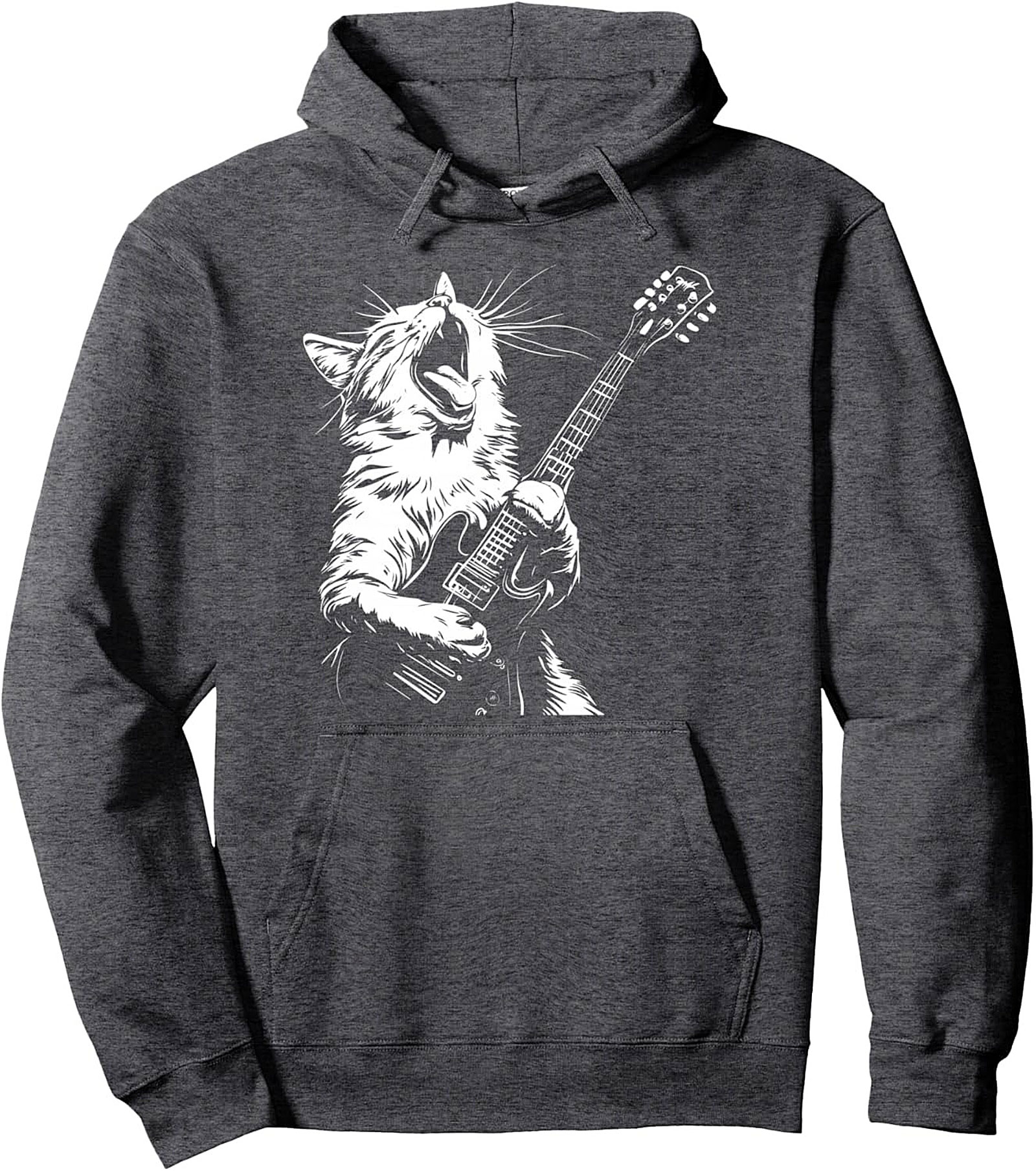 Rock Cat Pullover Hoodie Shredding Cat Graphic Unisex Fit
